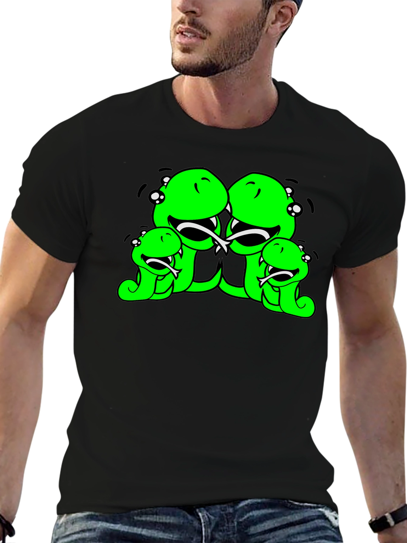 Black Funny Cartoon Snake Family Black T-Shirt view 6