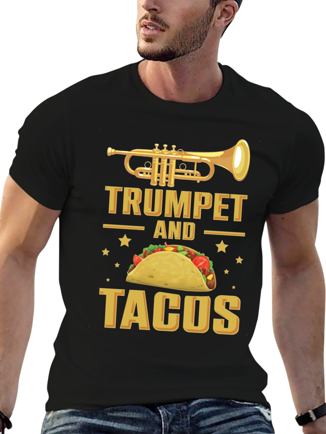 Black Trumpet and Tacos Graphic T-Shirt Funny Music Food Tee view 6