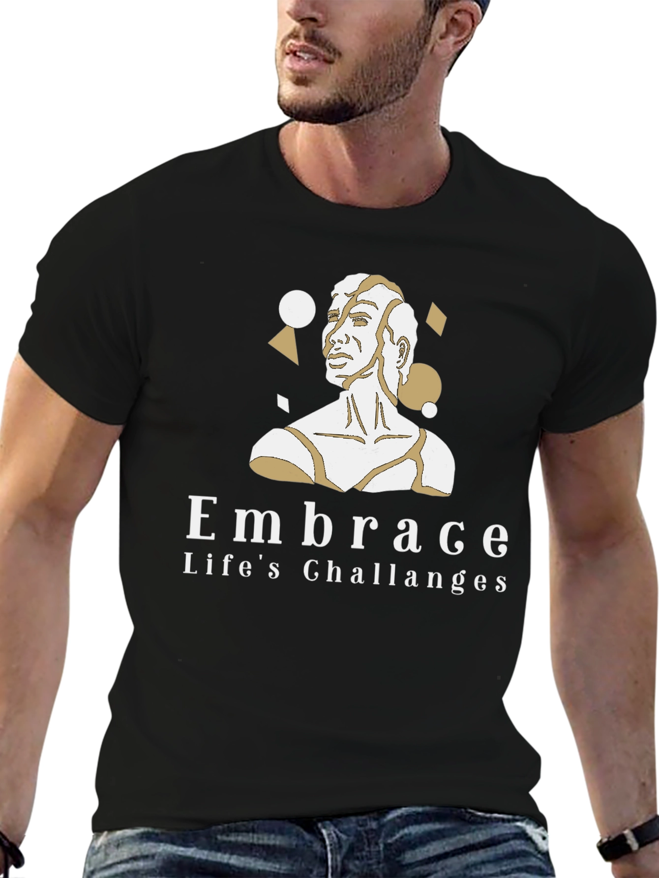 Black Embrace Life's Challenges Black Graphic Tee view 6