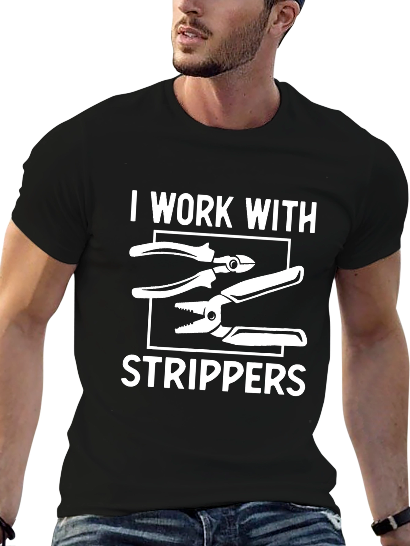Black I Work With Strippers T-Shirt Electrician Humor Tee view 6