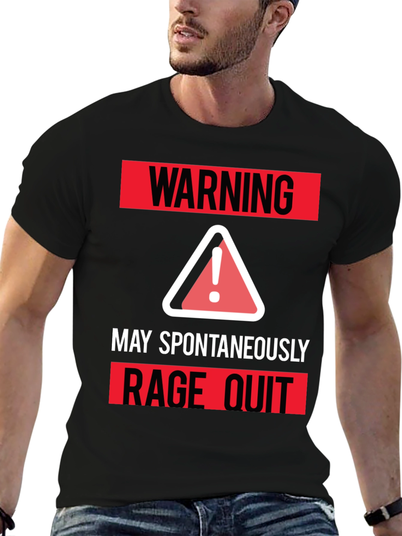 Black Warning May Spontaneously Rage Quit T-Shirt view 6