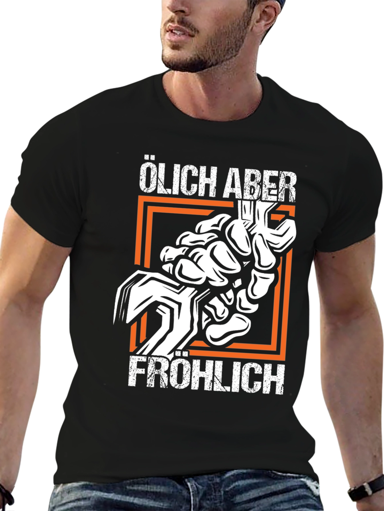 Black Oily But Happy Graphic T-Shirt - Black Crew Neck view 6