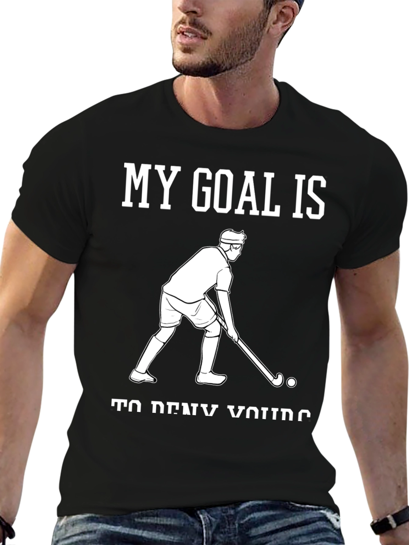 Black My Goal is to Deny Yours Hockey Graphic Tee view 6