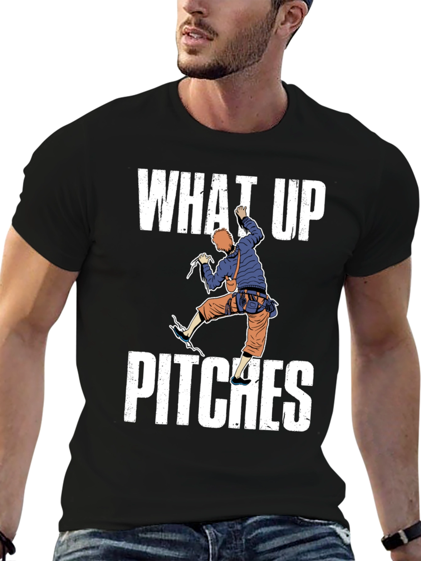 Black What Up Pitches Climbing Graphic T-Shirt view 6