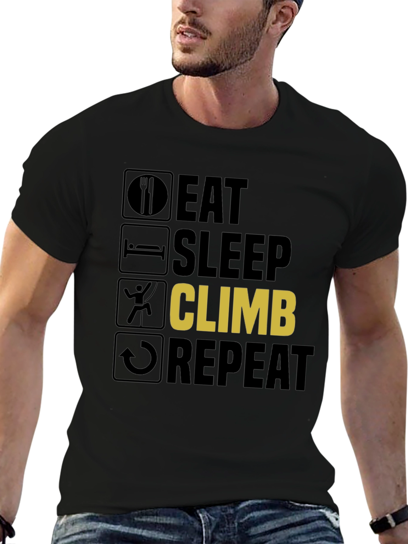 Black Eat Sleep Climb Repeat T-Shirt - Climbing Enthusiast view 6
