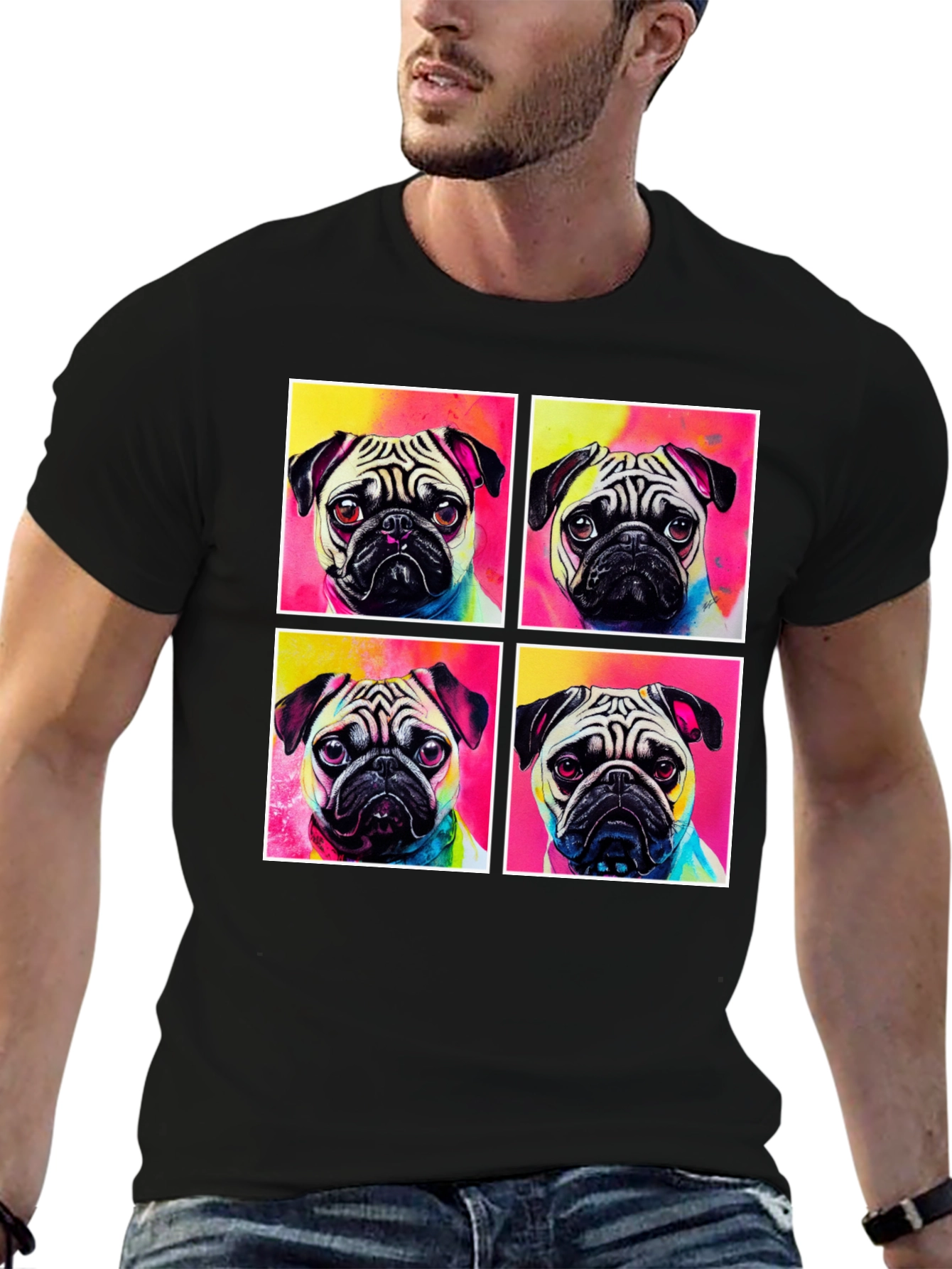 Black Pug Pop Art T-Shirt view 6