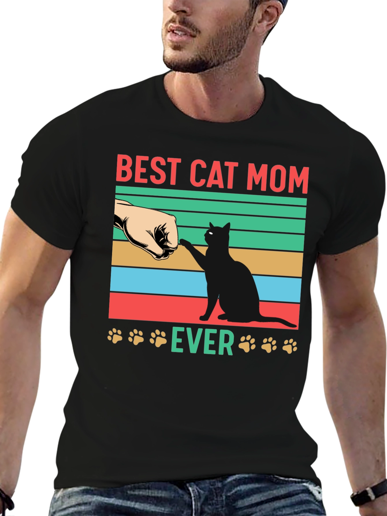 Black Best Cat Mom Ever Graphic T-Shirt view 6