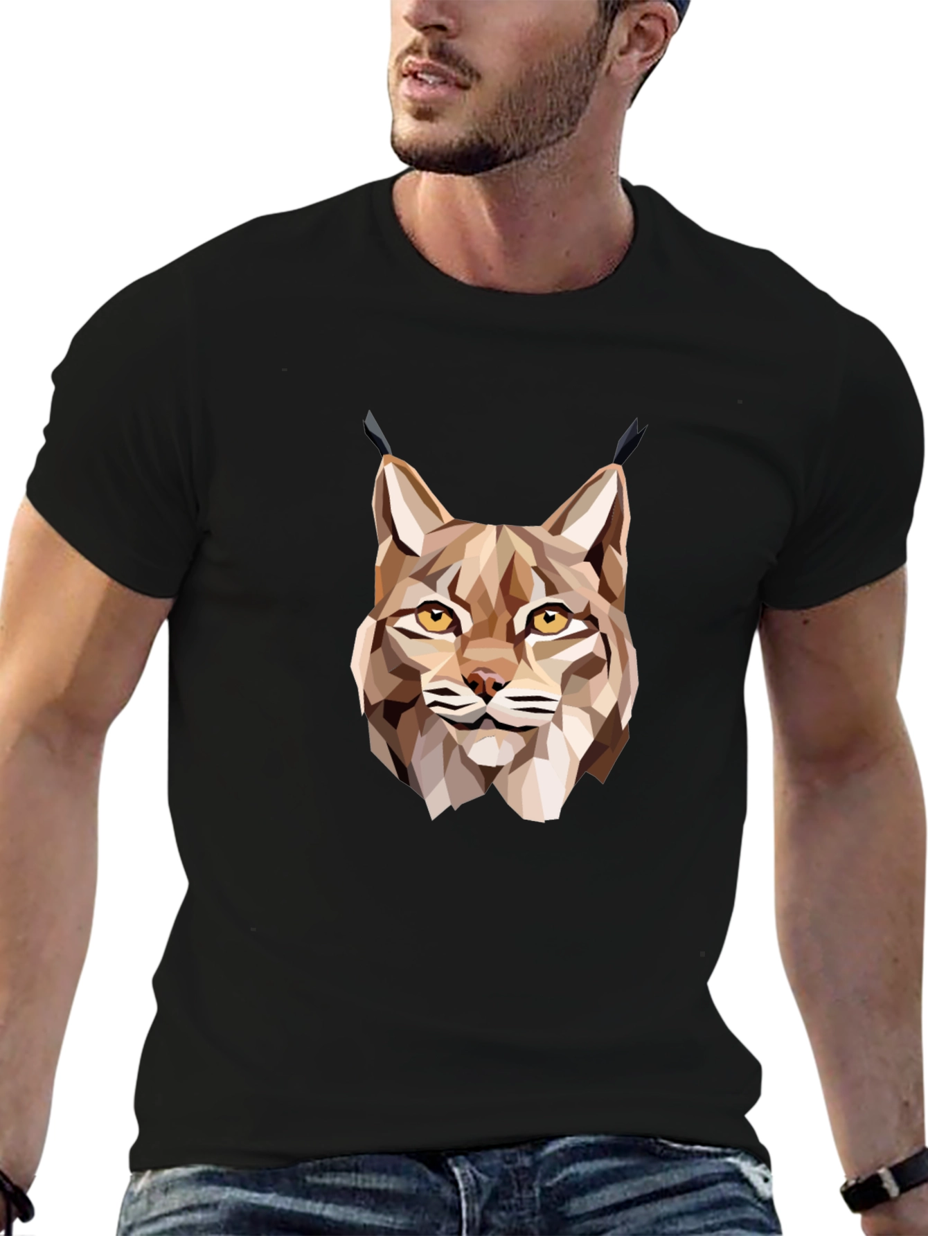 Black Geometric Lynx Graphic T-Shirt - Black view 6