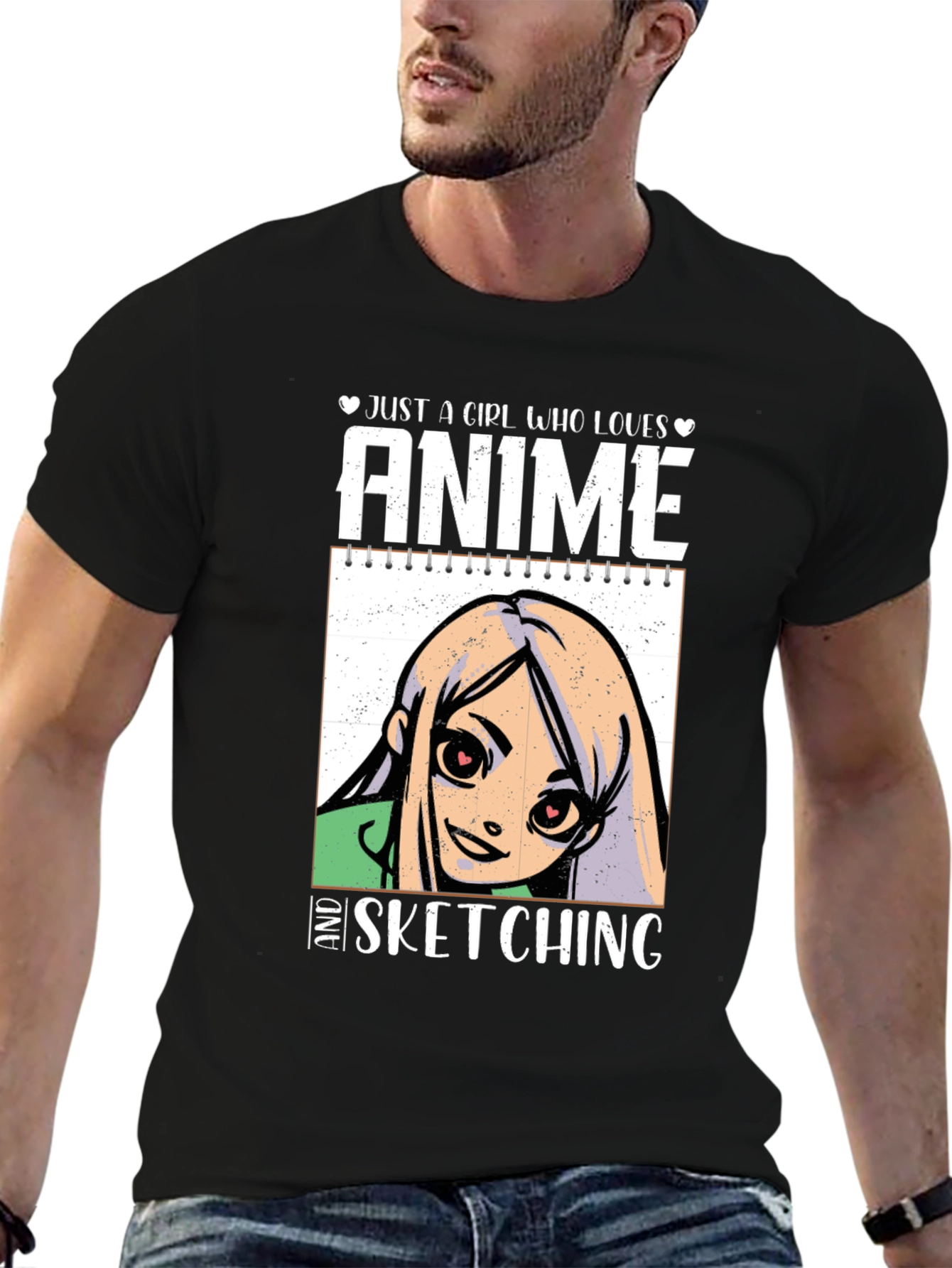 Black Anime Sketching Graphic T-Shirt view 6