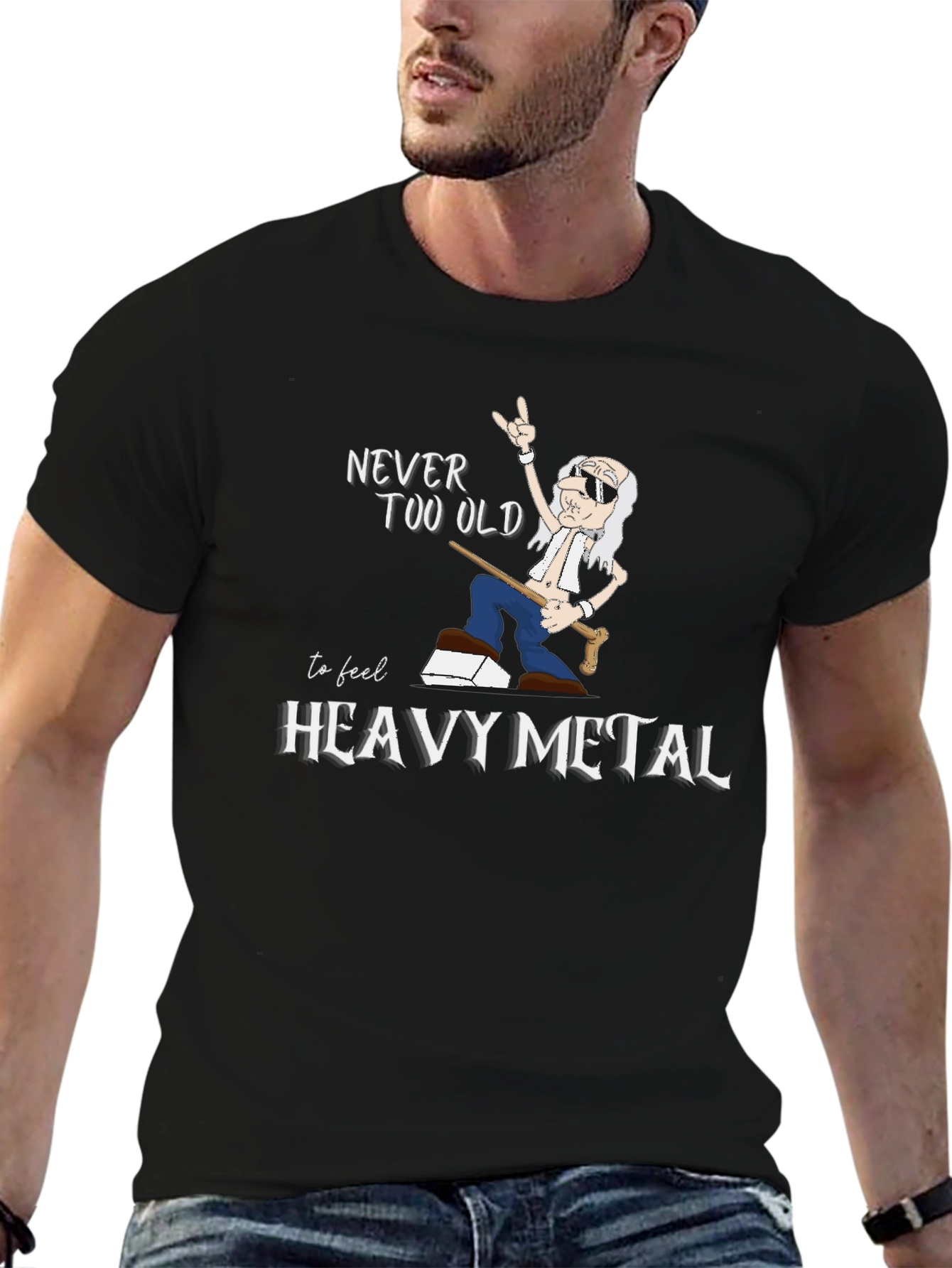 Black Never Too Old Heavy Metal Graphic T-Shirt view 6