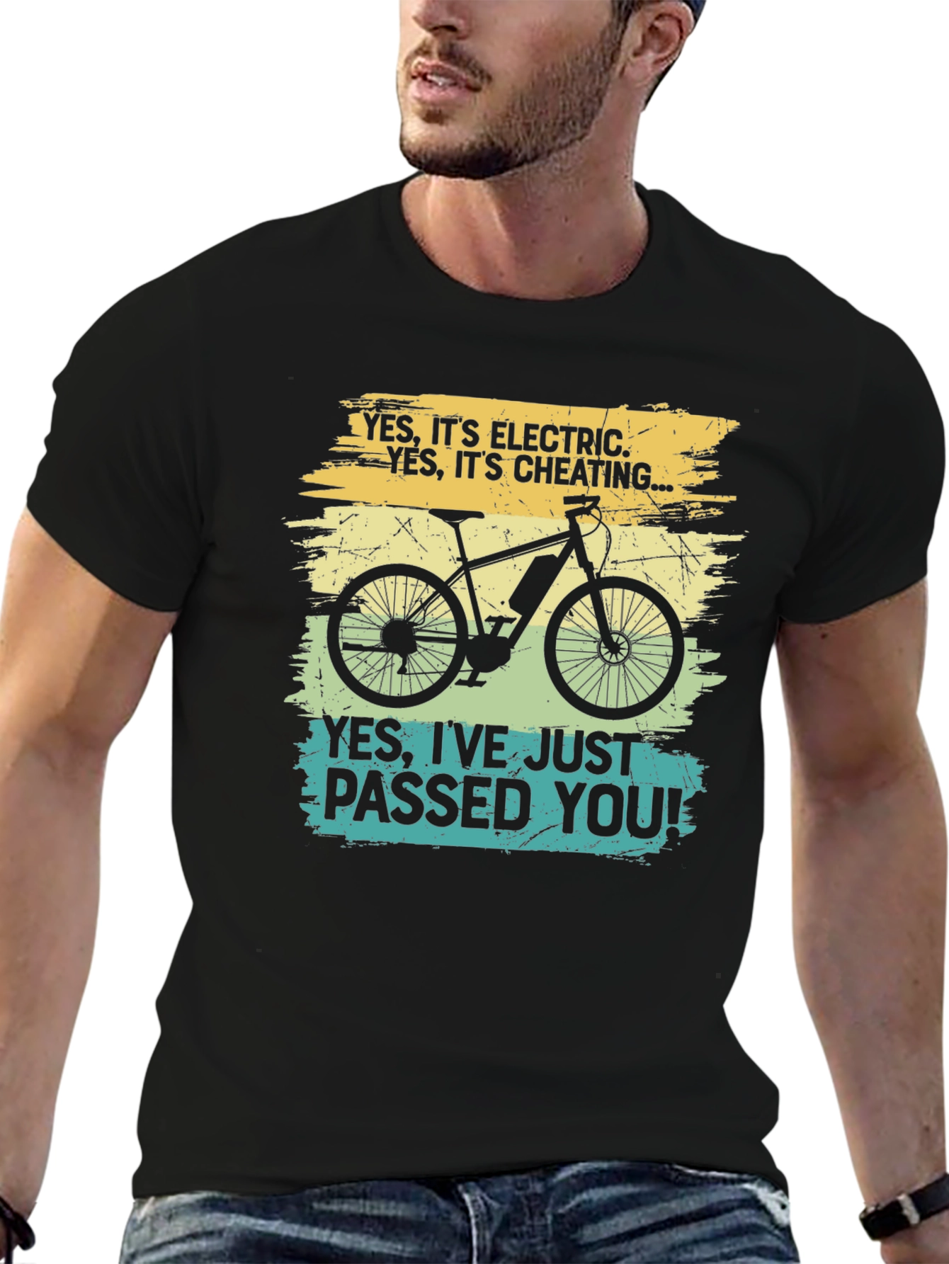 Black Electric Bike T-Shirt - "Yes, I've Just Passed You!" view 6
