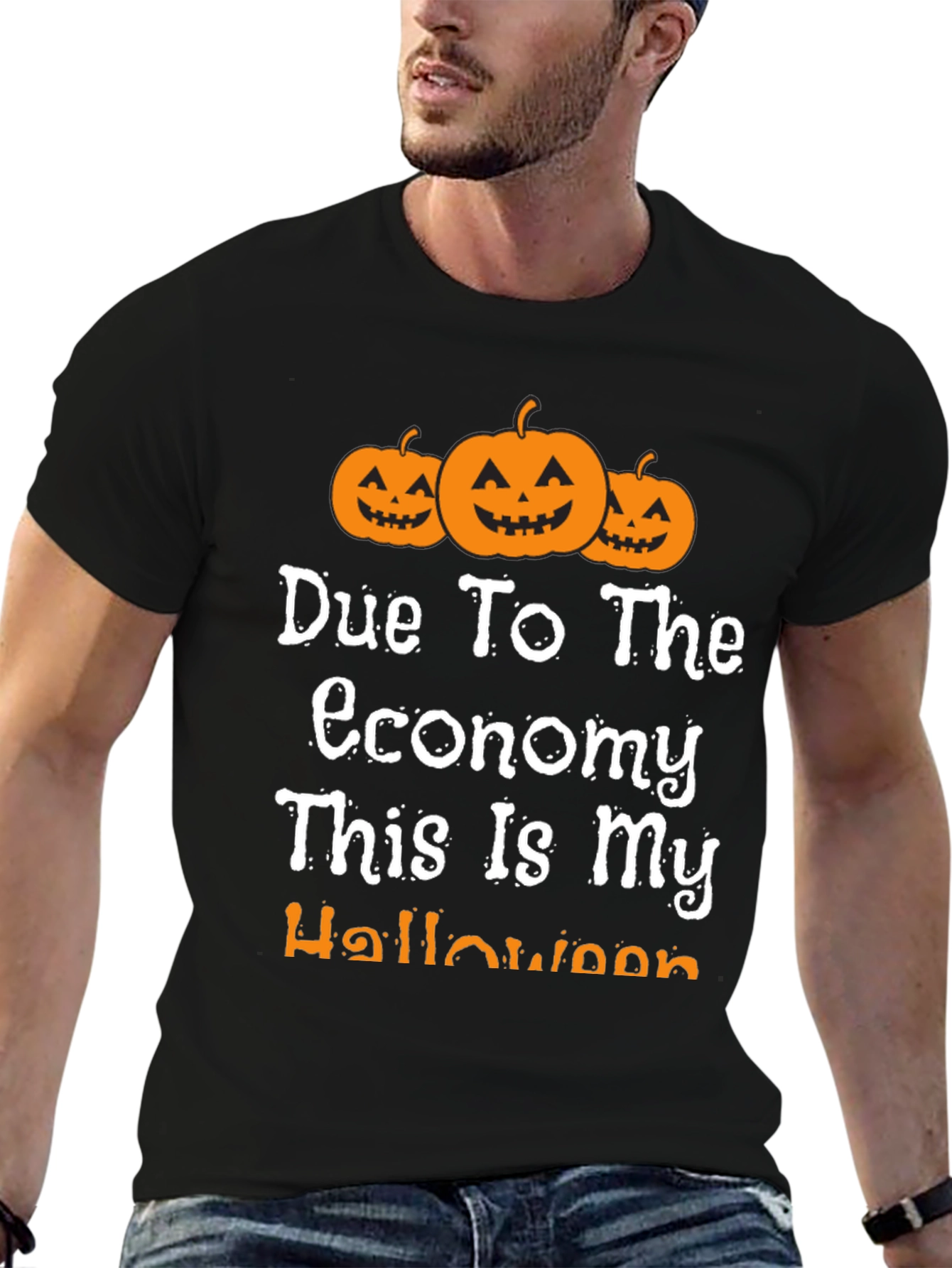 Black Funny Halloween Economy Pumpkin T-Shirt view 6