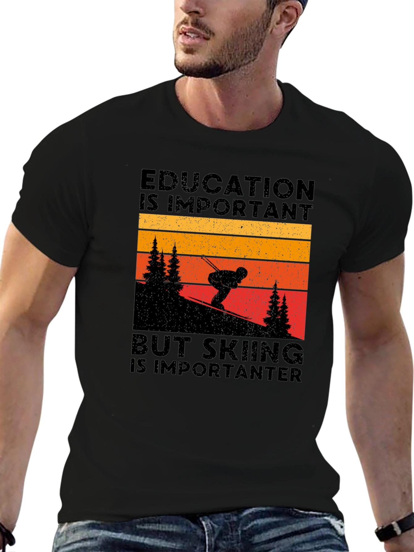 Black Skiing is Importanter Graphic Tee view 6
