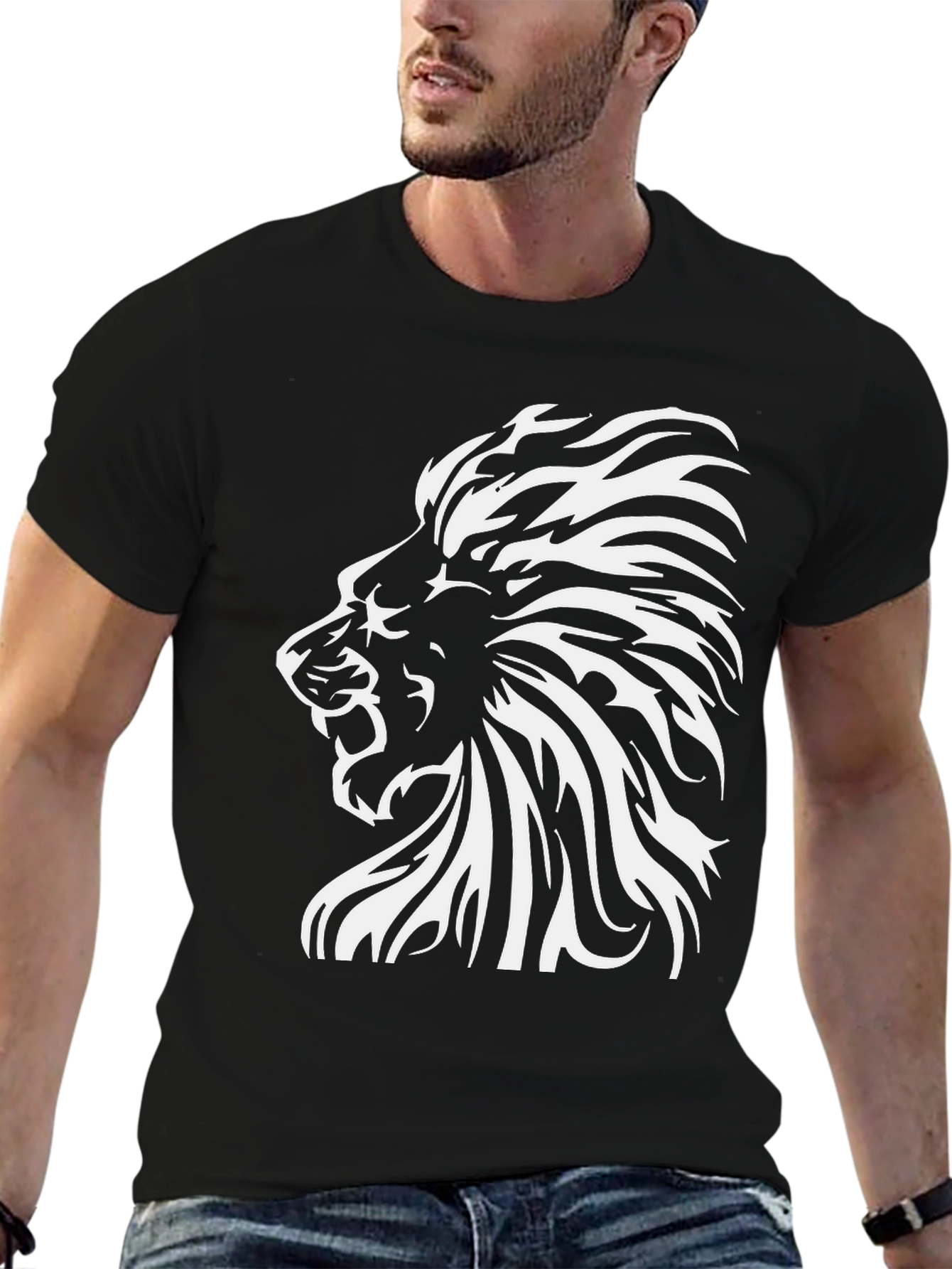Black Lion Graphic Print T-Shirt - Bold Black Tee view 6