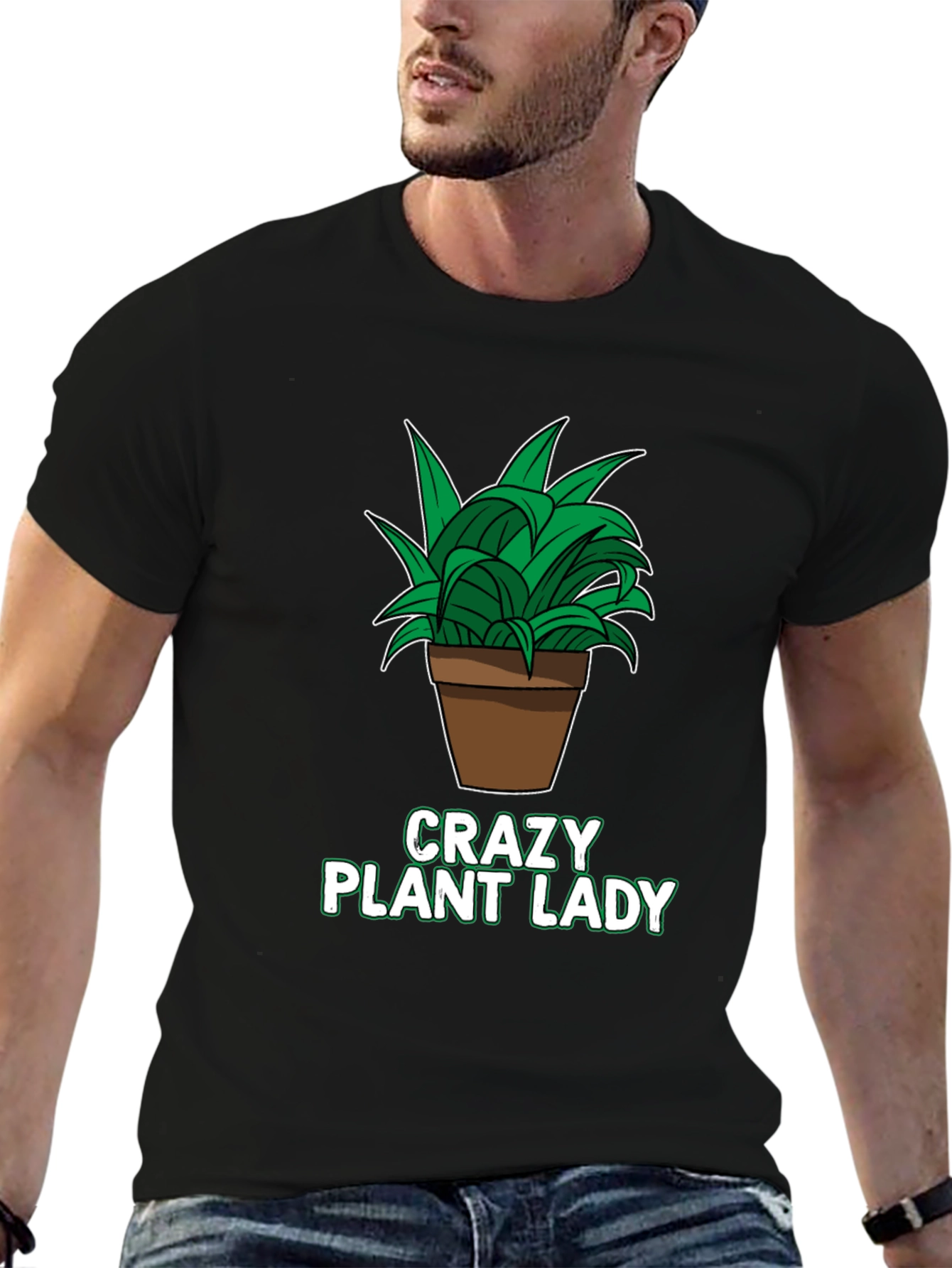 Black Crazy Plant Lady Graphic T-Shirt - Black view 6