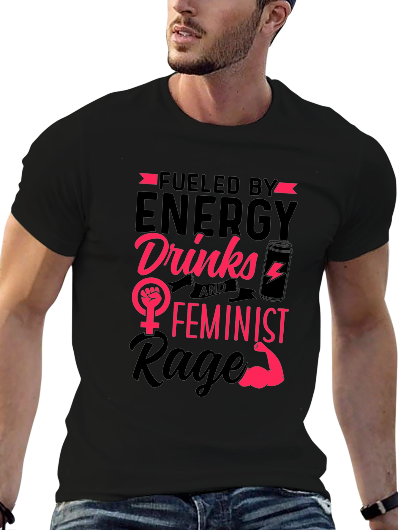 Black Fueled by Energy Drinks Feminist Rage T-Shirt view 6