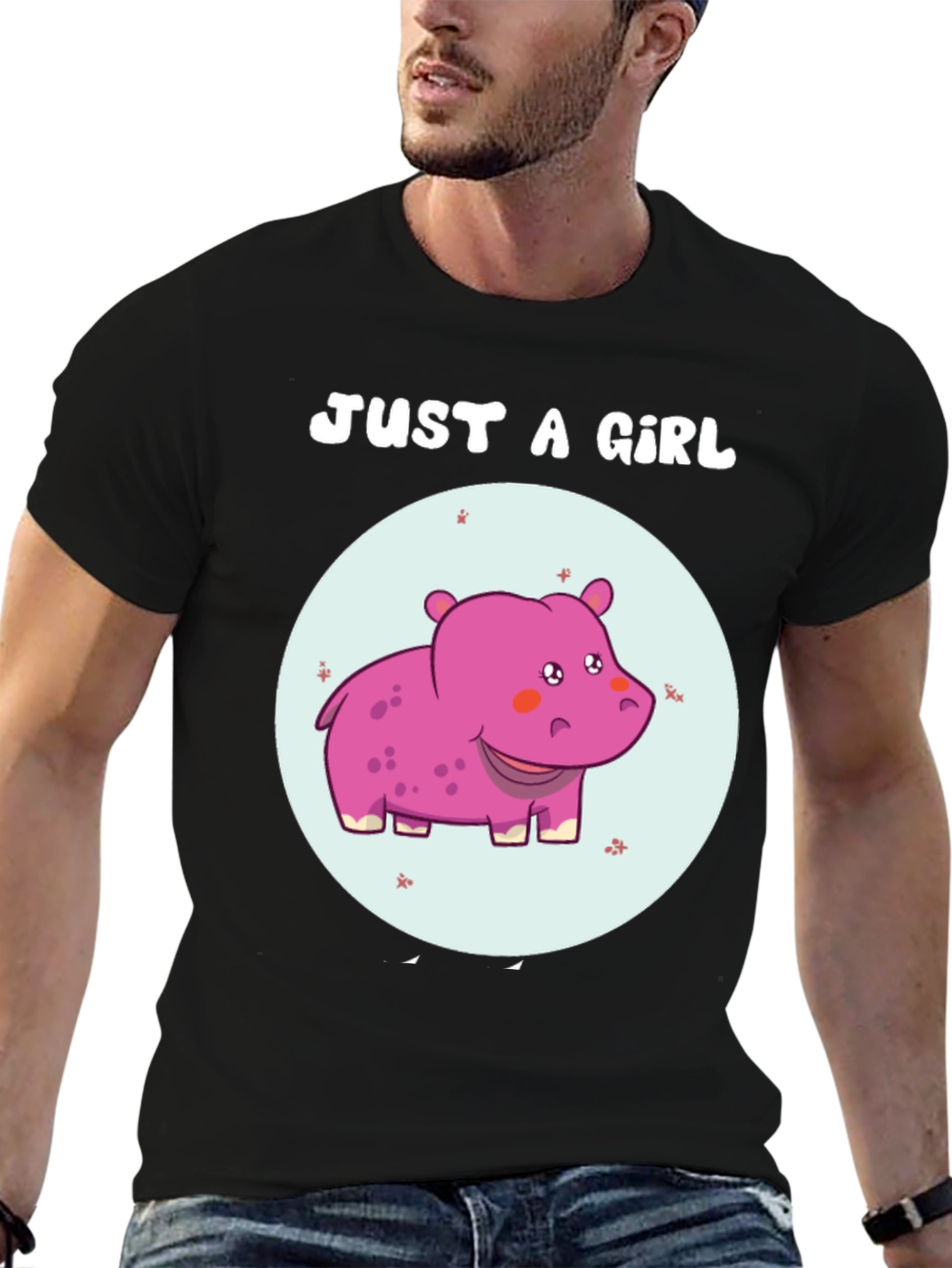 Black Just A Girl Hippo T-Shirt Cute Animal Graphic Tee view 6