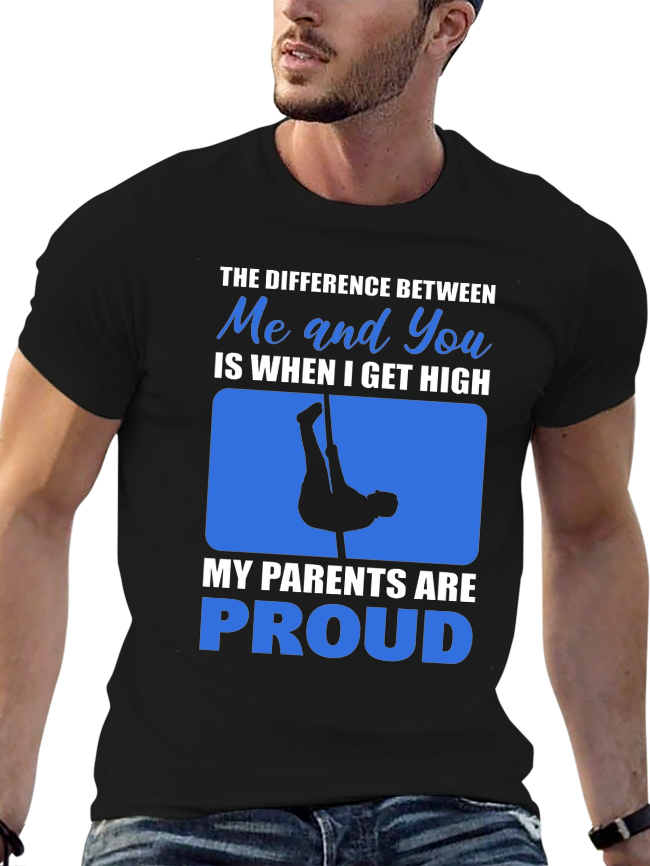 Black Funny Pole Dancing T-Shirt: When I Get High My Parents are Proud view 6