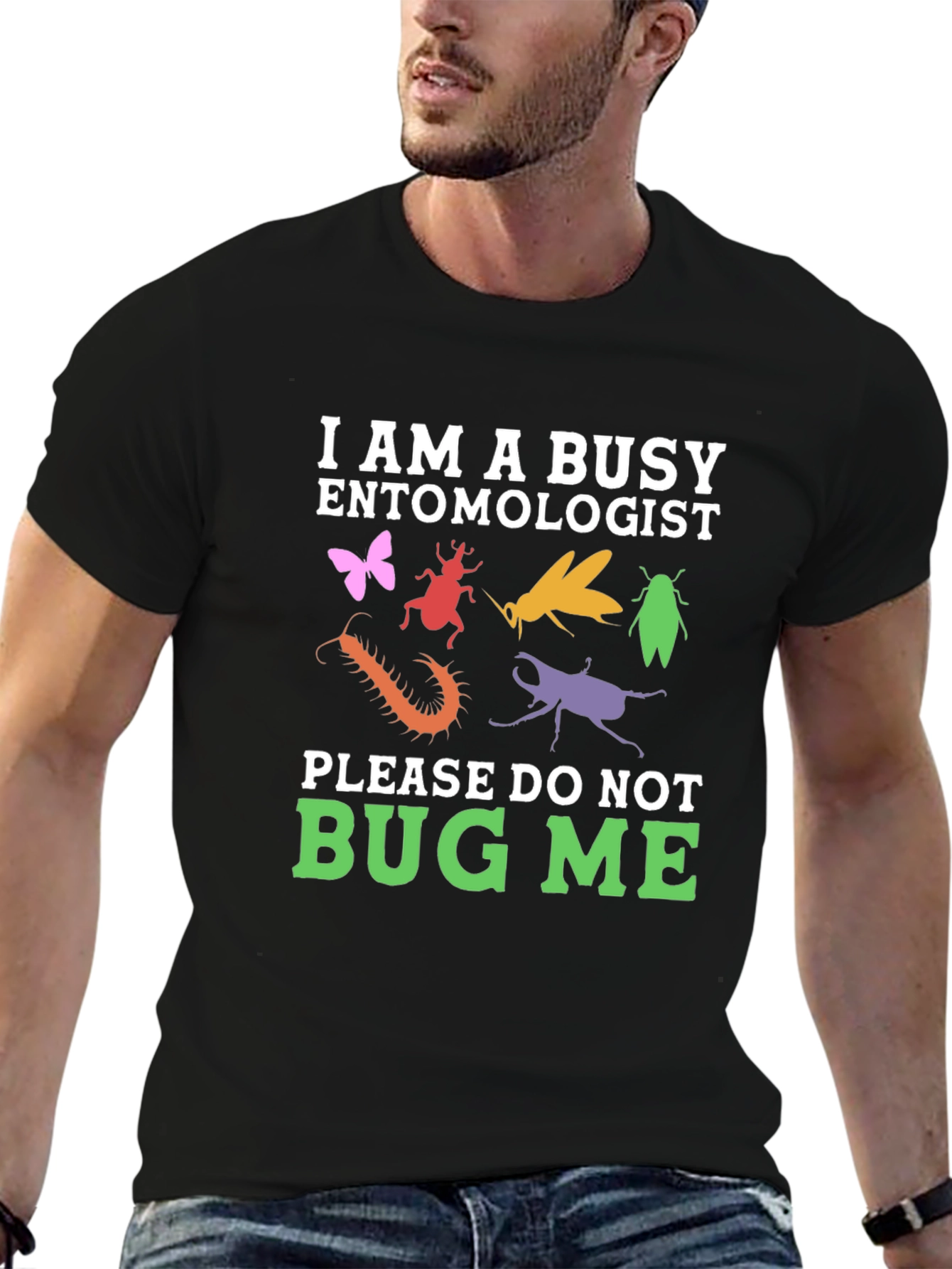 Black Busy Entomologist Graphic T-Shirt view 6