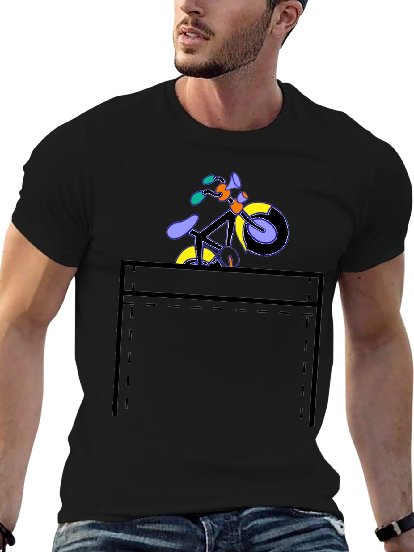 Black Bike in Pocket Graphic Tee - Stylish Casual Wear view 6