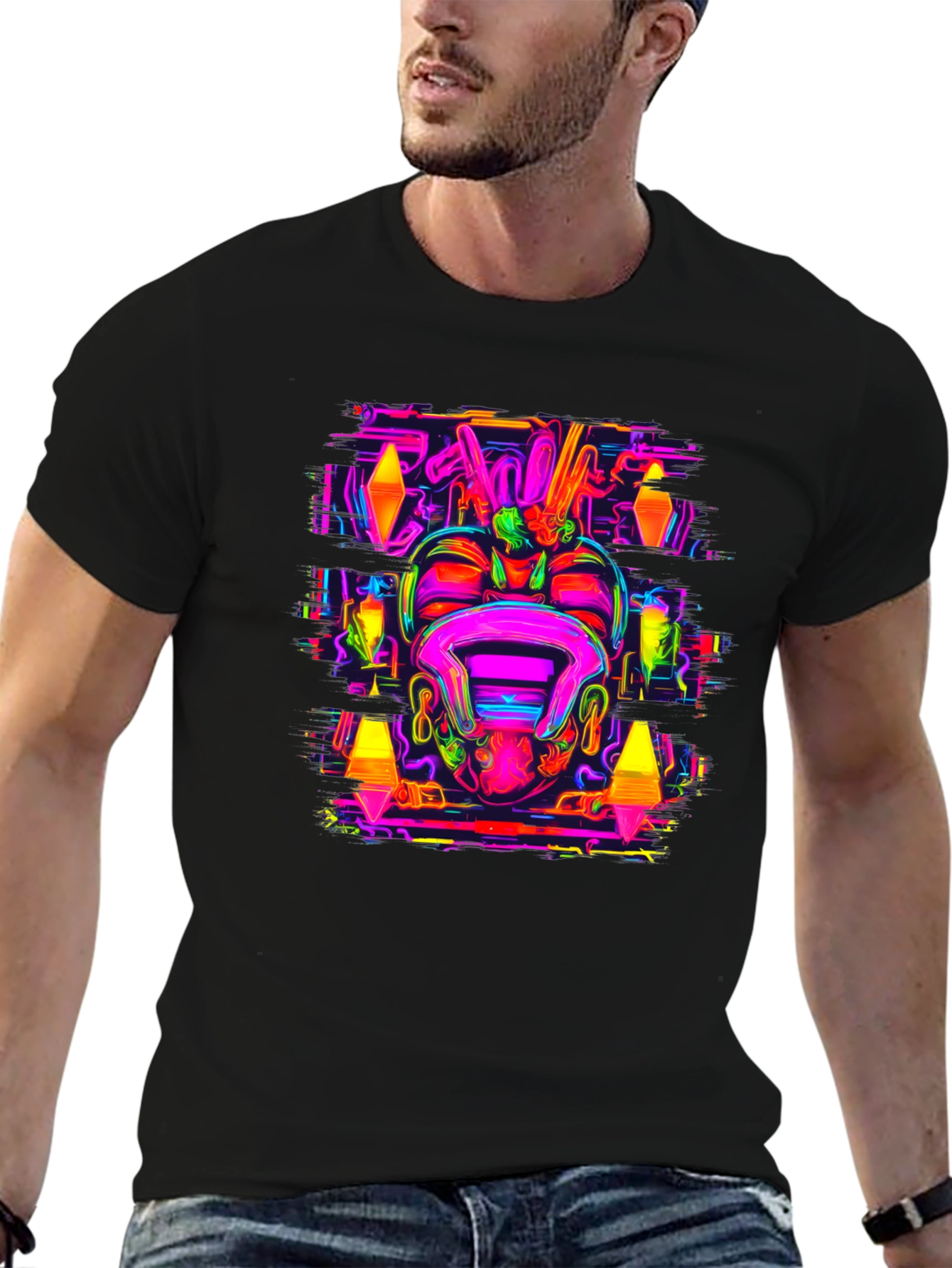 Black Psychedelic Neon Graphic Tee view 6