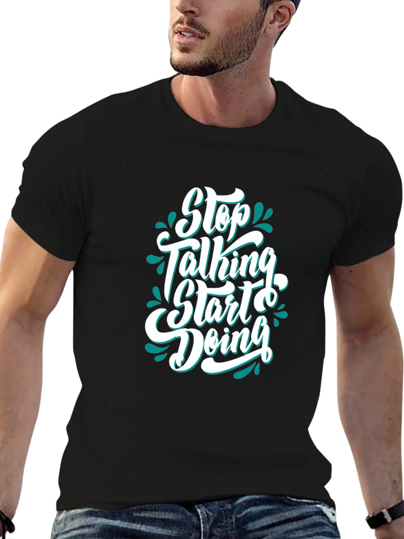 Black Motivational Black T-Shirt - Stop Talking Start Doing view 6