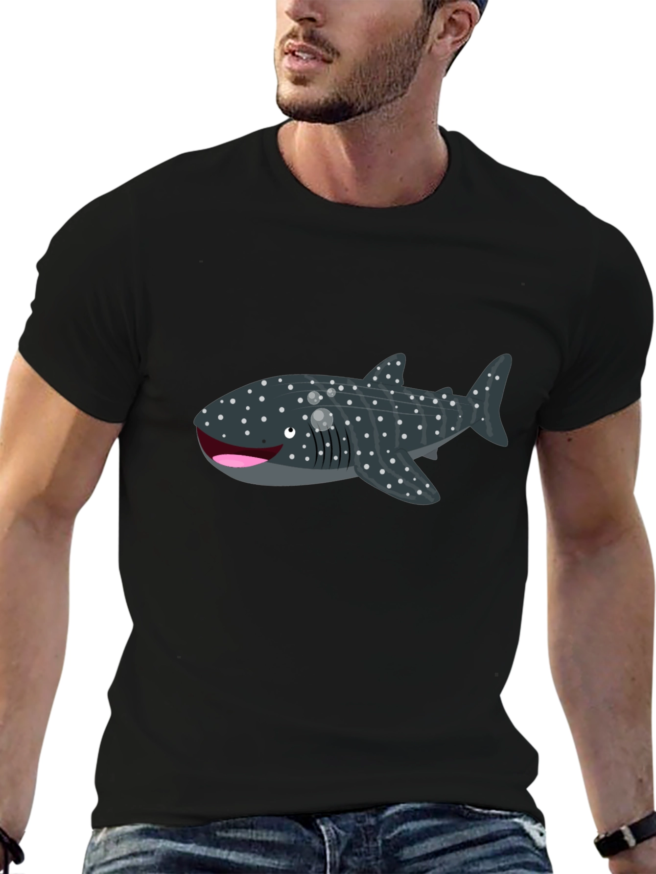 Black Whale Shark Graphic Tee - Black Cotton T-Shirt view 6