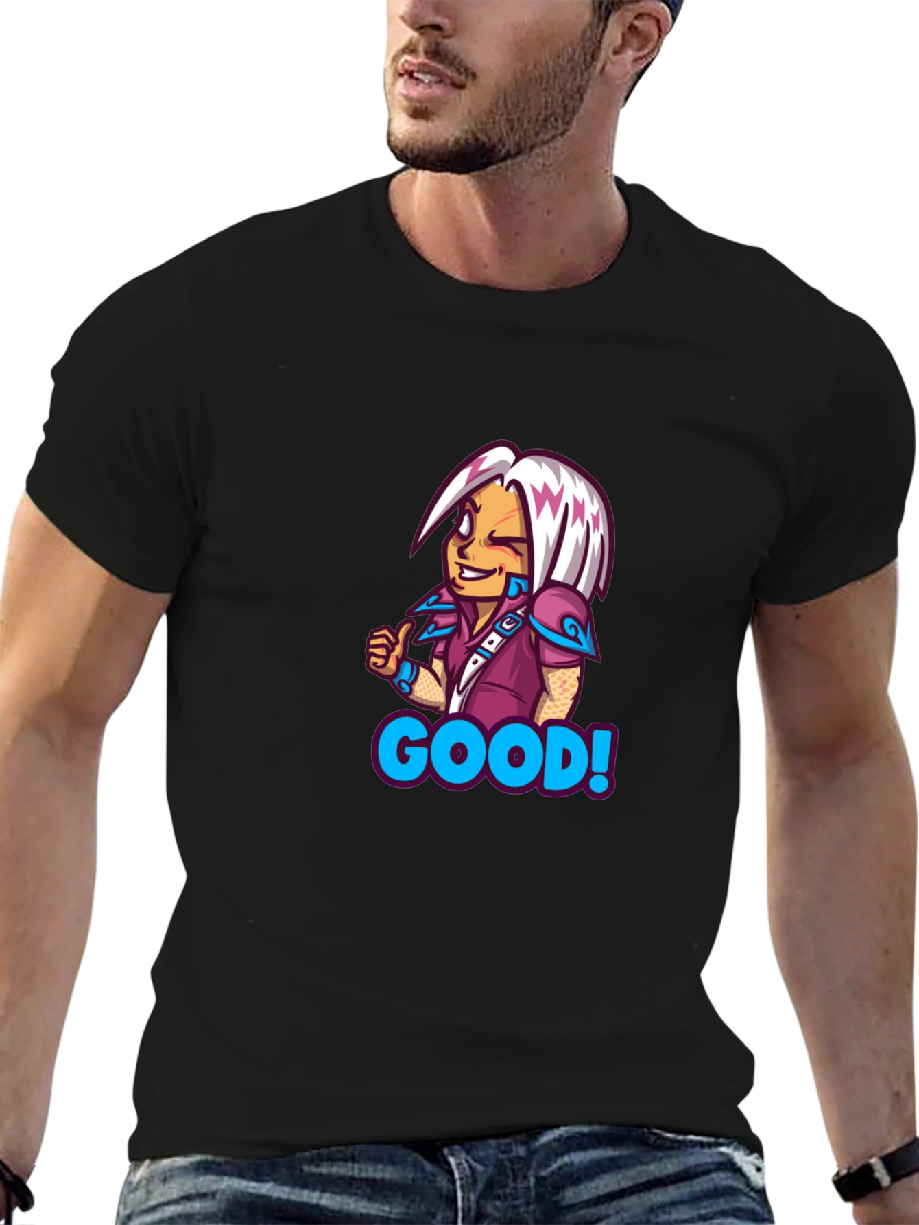 Black Cartoon Character "Good" T-Shirt view 6