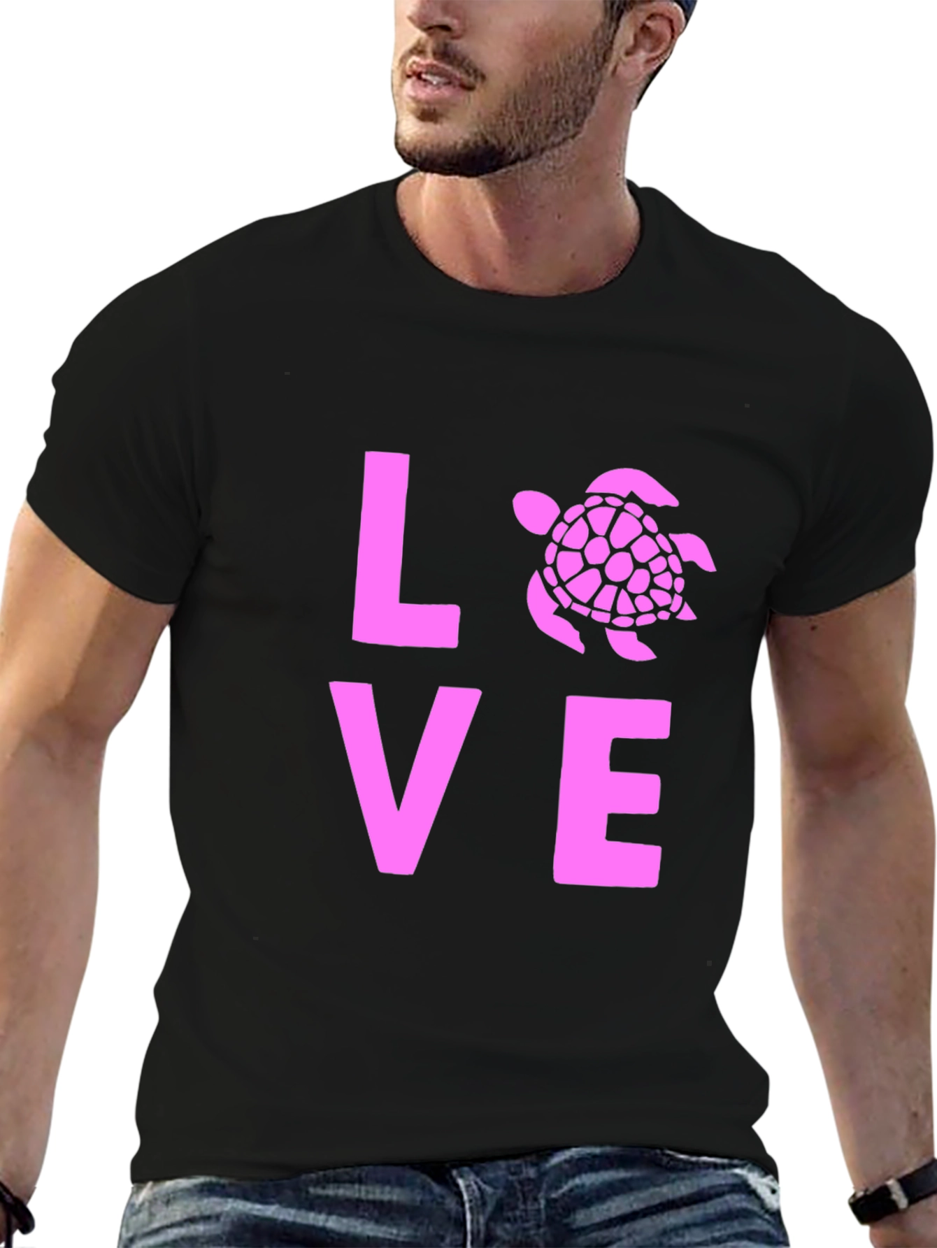 Black Love Turtle Graphic Tee - Black Cotton T-Shirt view 6