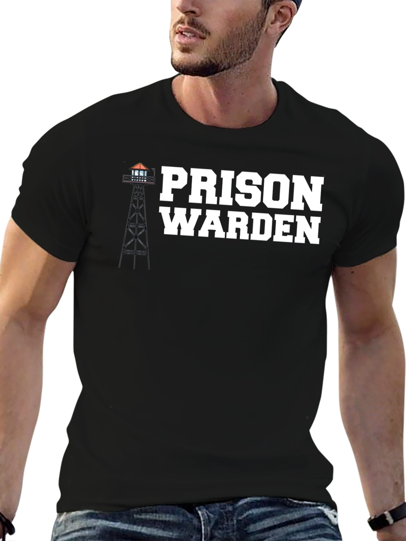Black Prison Warden Graphic Tee - Classic Black T-Shirt view 6