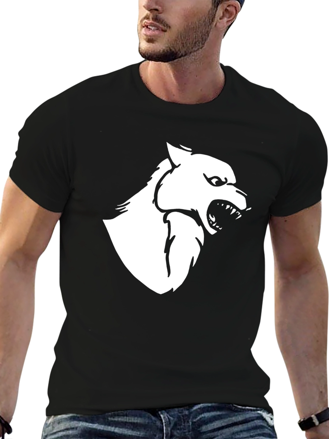 Black Black T-Shirt with White Wolf Graphic view 6