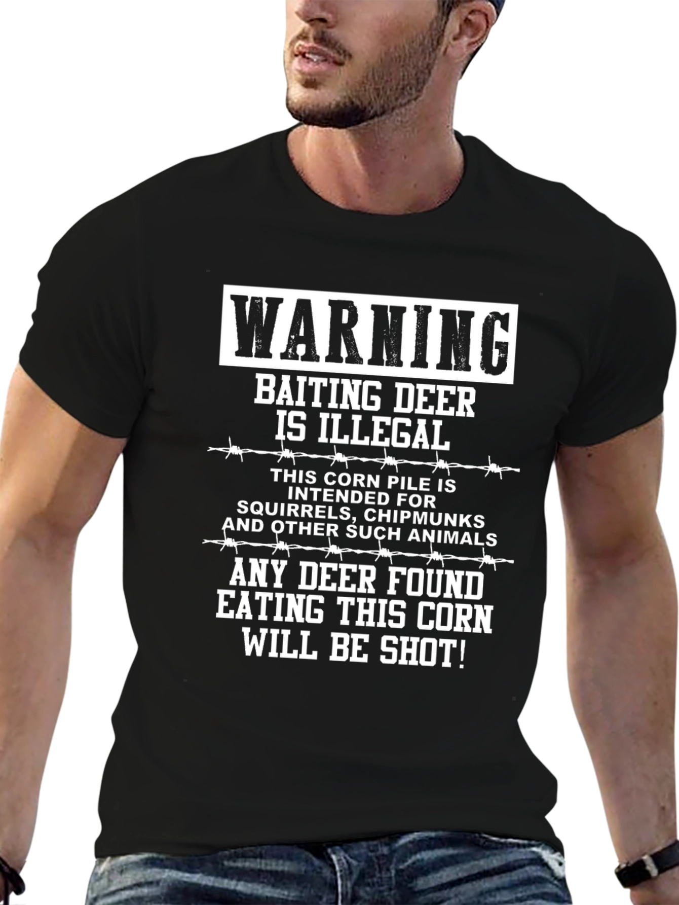 Black Warning Baiting Deer Illegal Humor T-Shirt view 6