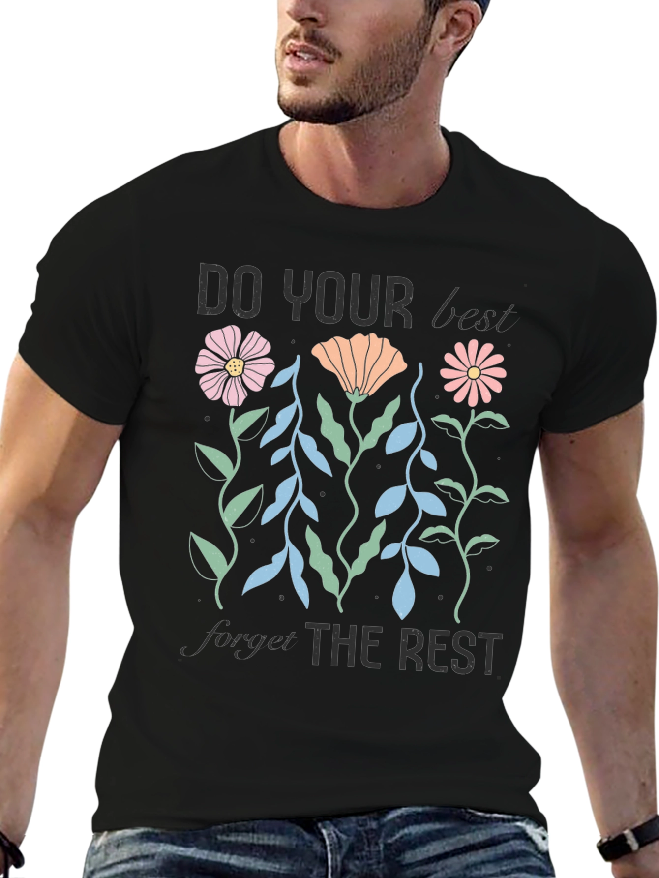 Black Motivational Floral Graphic T-Shirt view 6