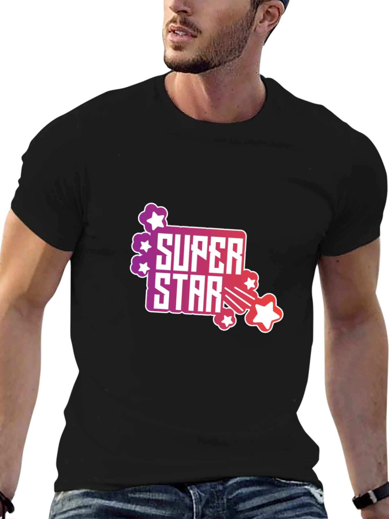Black Super Star Graphic Tee - Men's Black T-Shirt view 6