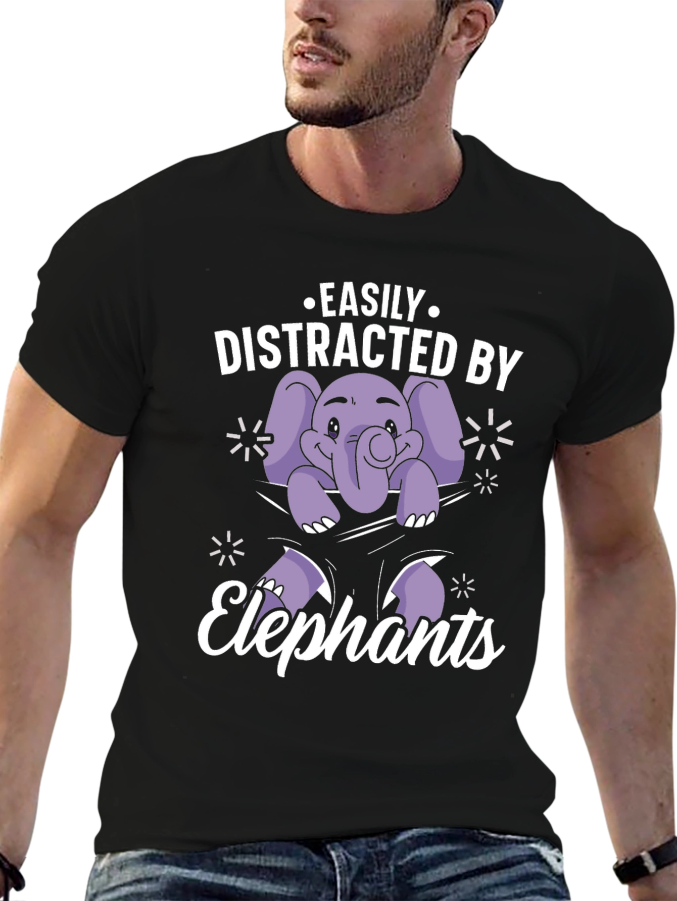 Black Easily Distracted By Elephants Graphic Tee view 6