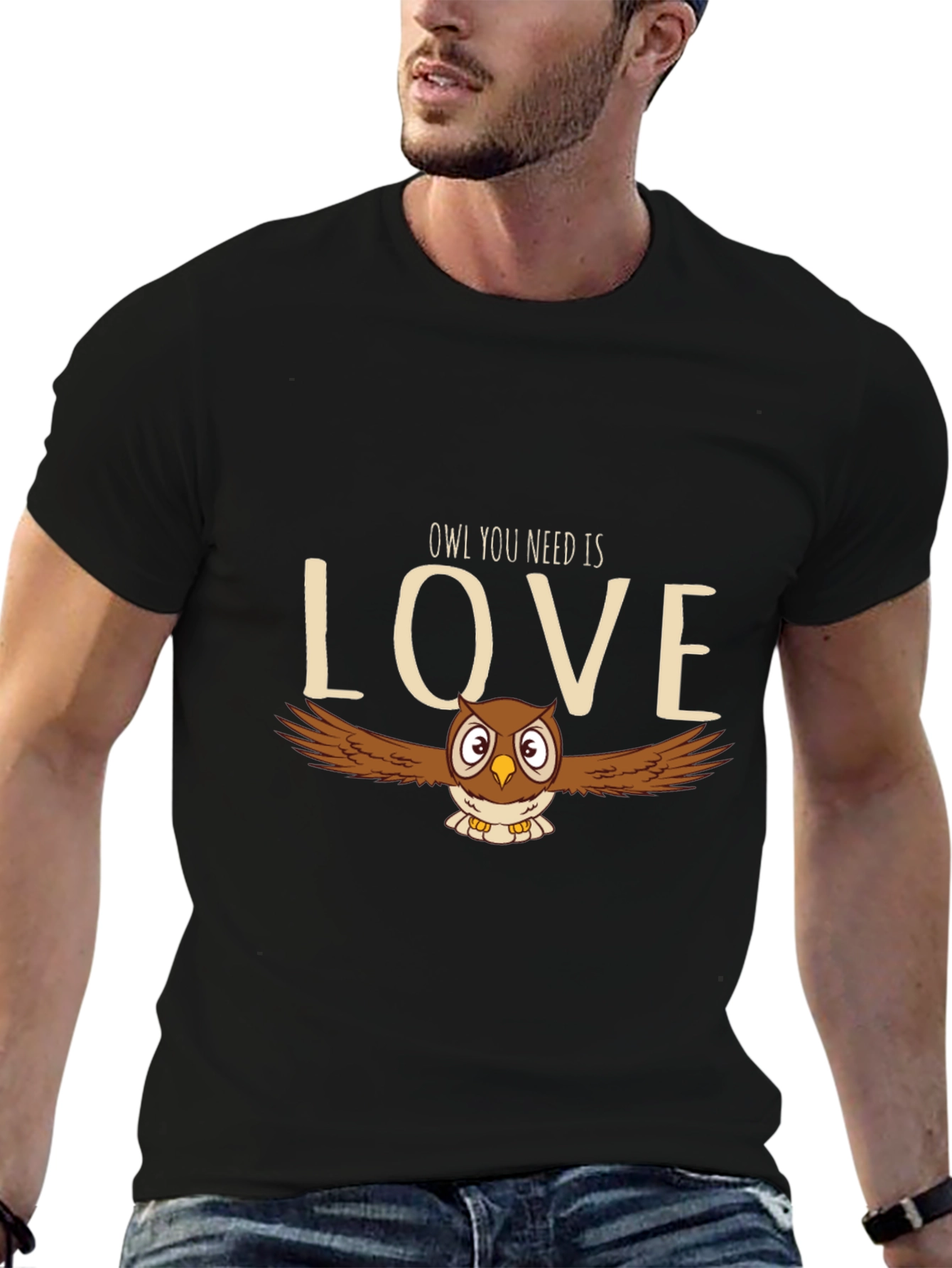 Black Owl You Need Is Love T-Shirt - Cute Bird Graphic Tee view 6
