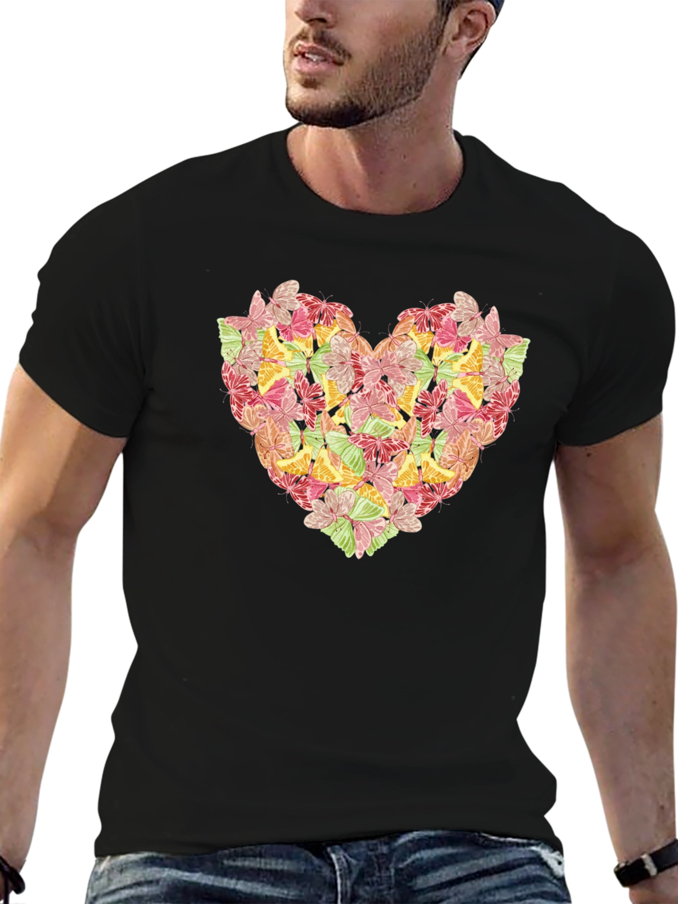 Black Butterfly Heart Graphic Black T-Shirt view 6