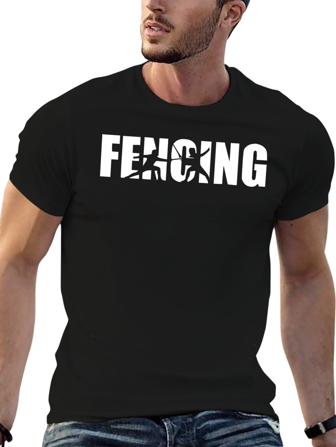 Black Fencing Graphic Black T-Shirt view 6