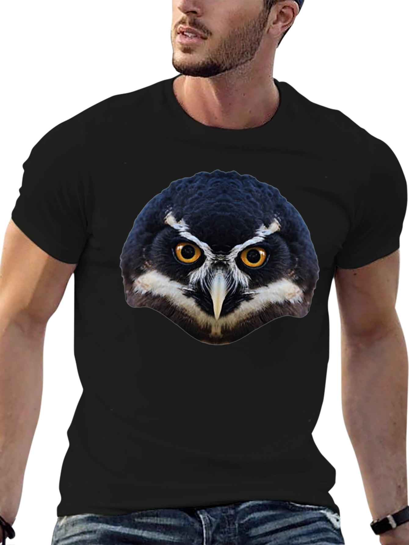 Black Owl Face Graphic Black T-Shirt view 6