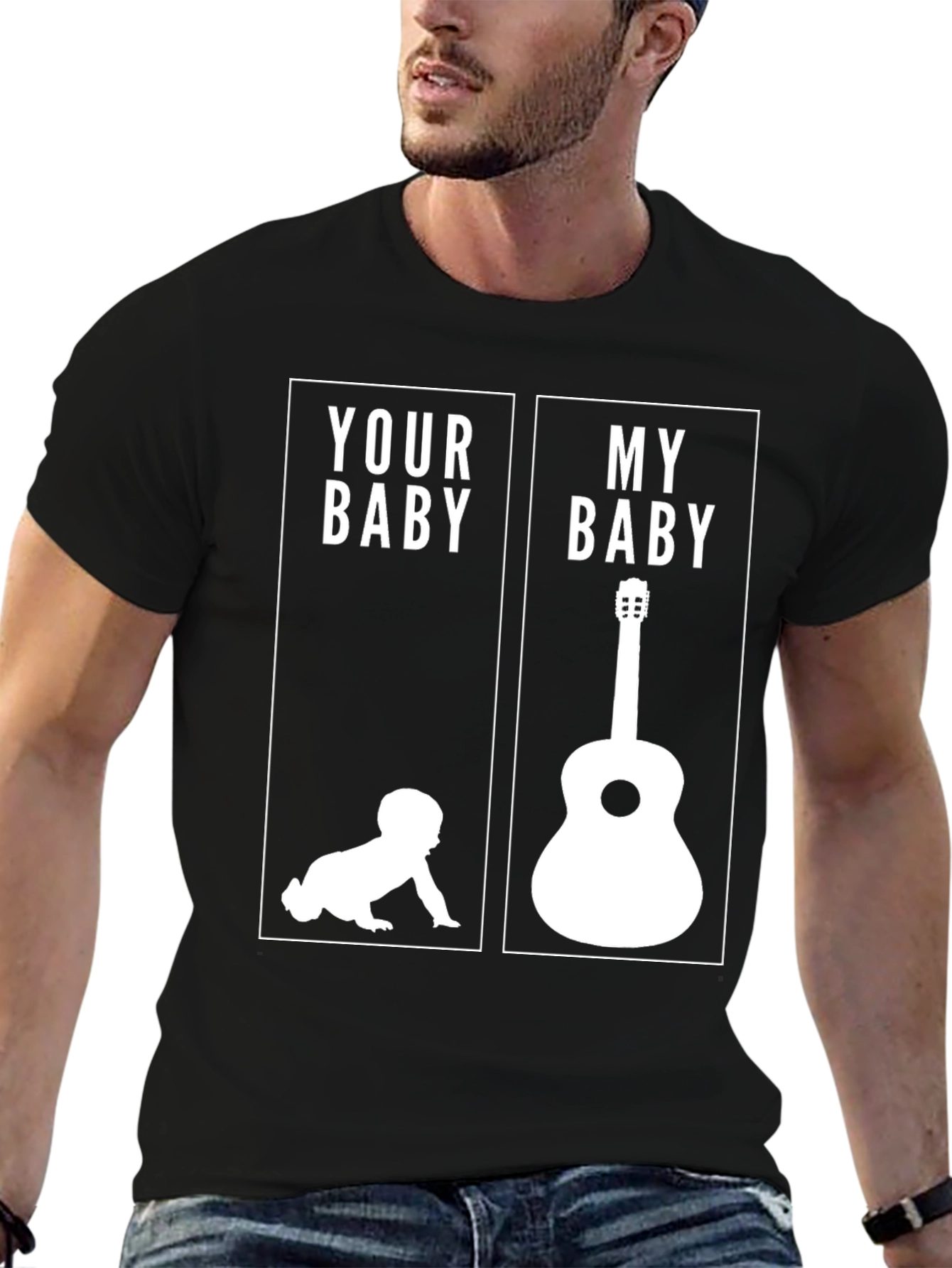 Black Funny Your Baby My Baby Guitar T-Shirt view 6