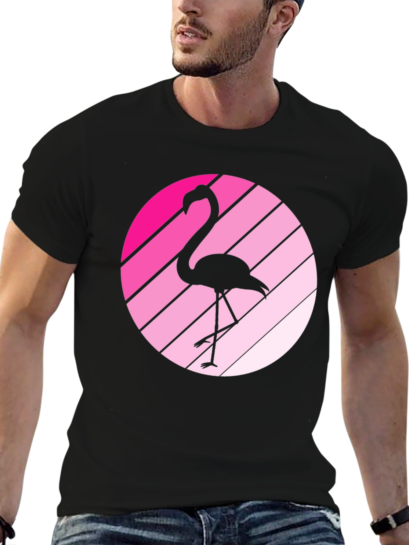 Black Flamingo Sunset Black Graphic Tee view 6