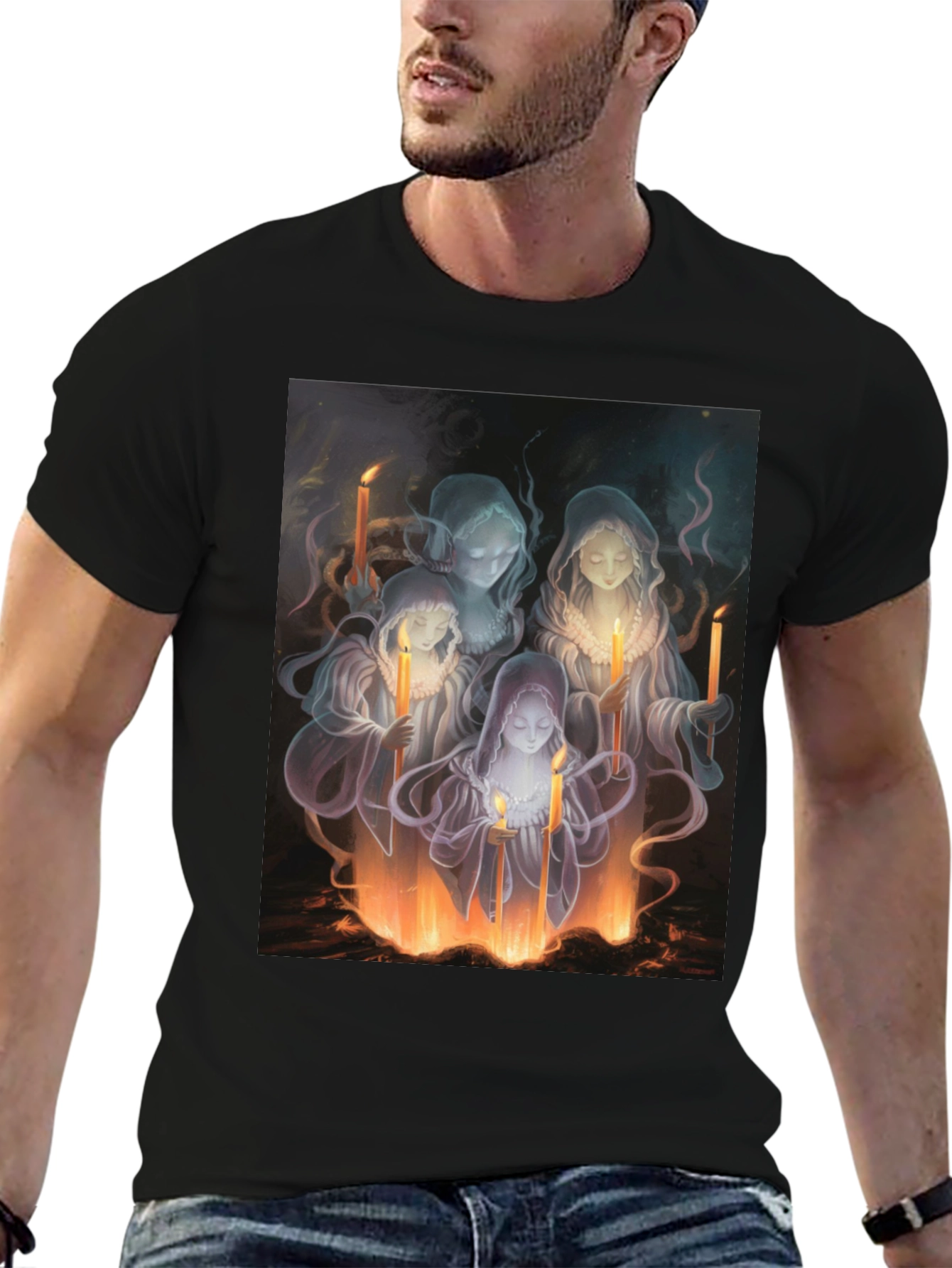 Black Ethereal Candle Maiden Black T-Shirt view 6