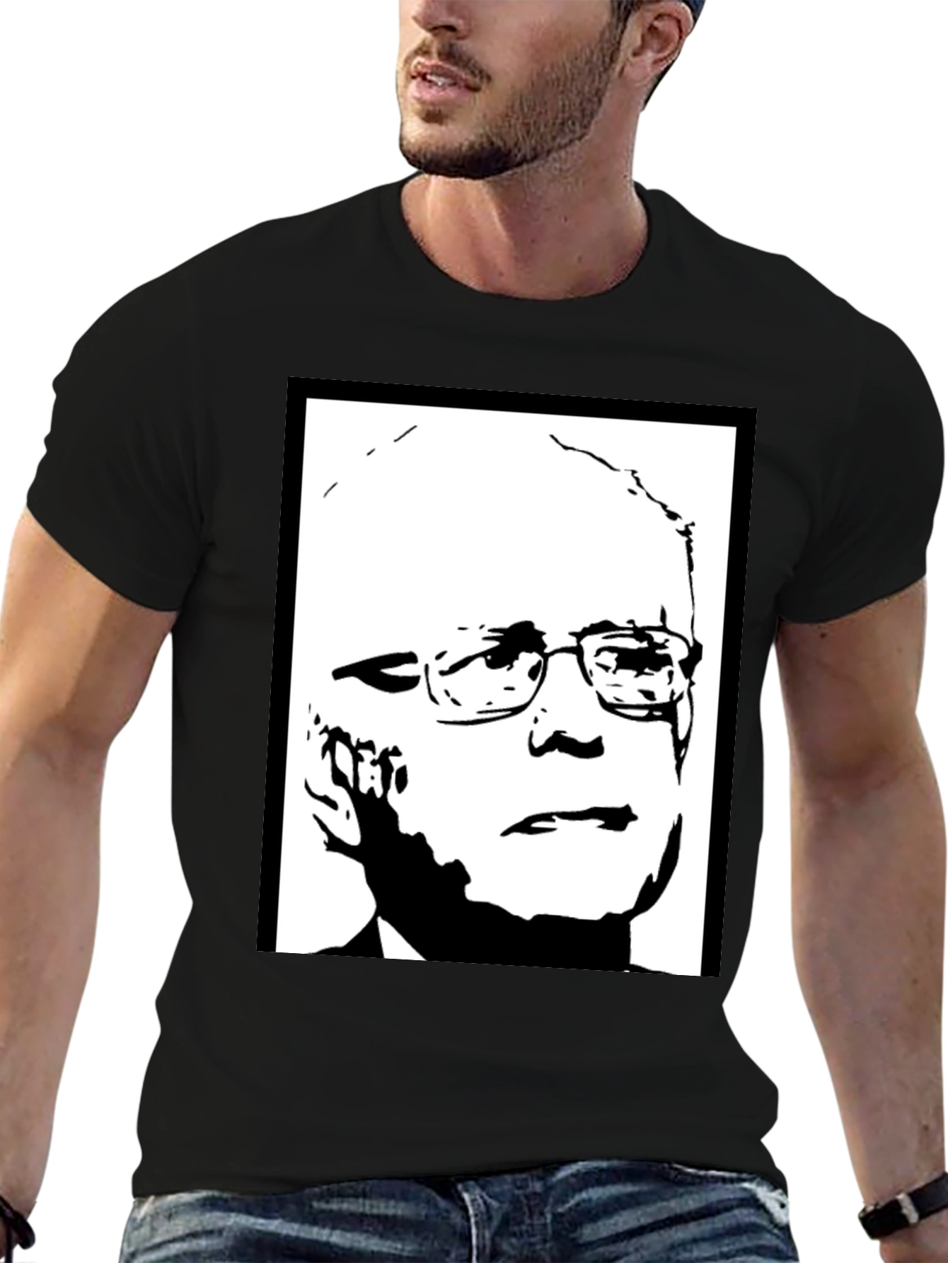 Black Political Graphic Tee - Bernie Sanders Portrait Shirt view 6