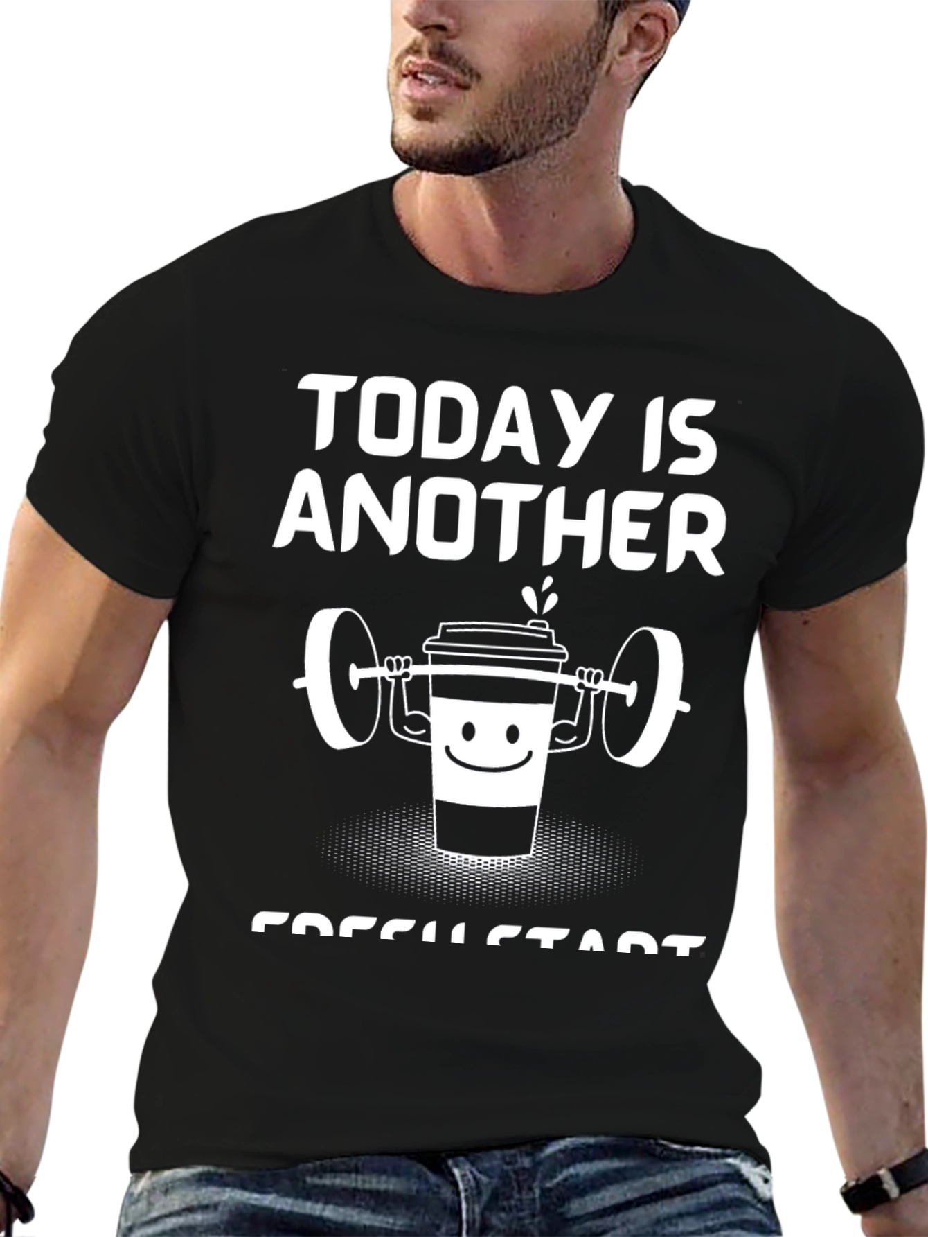 Black Funny Workout Coffee Graphic T-Shirt view 6