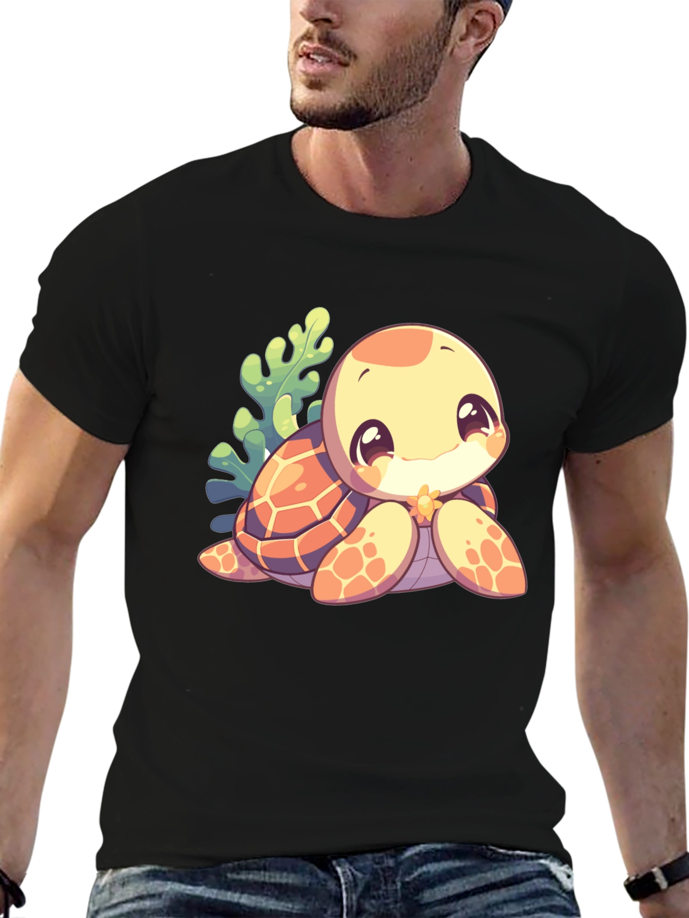Black Cute Turtle Graphic Tee - Black view 6