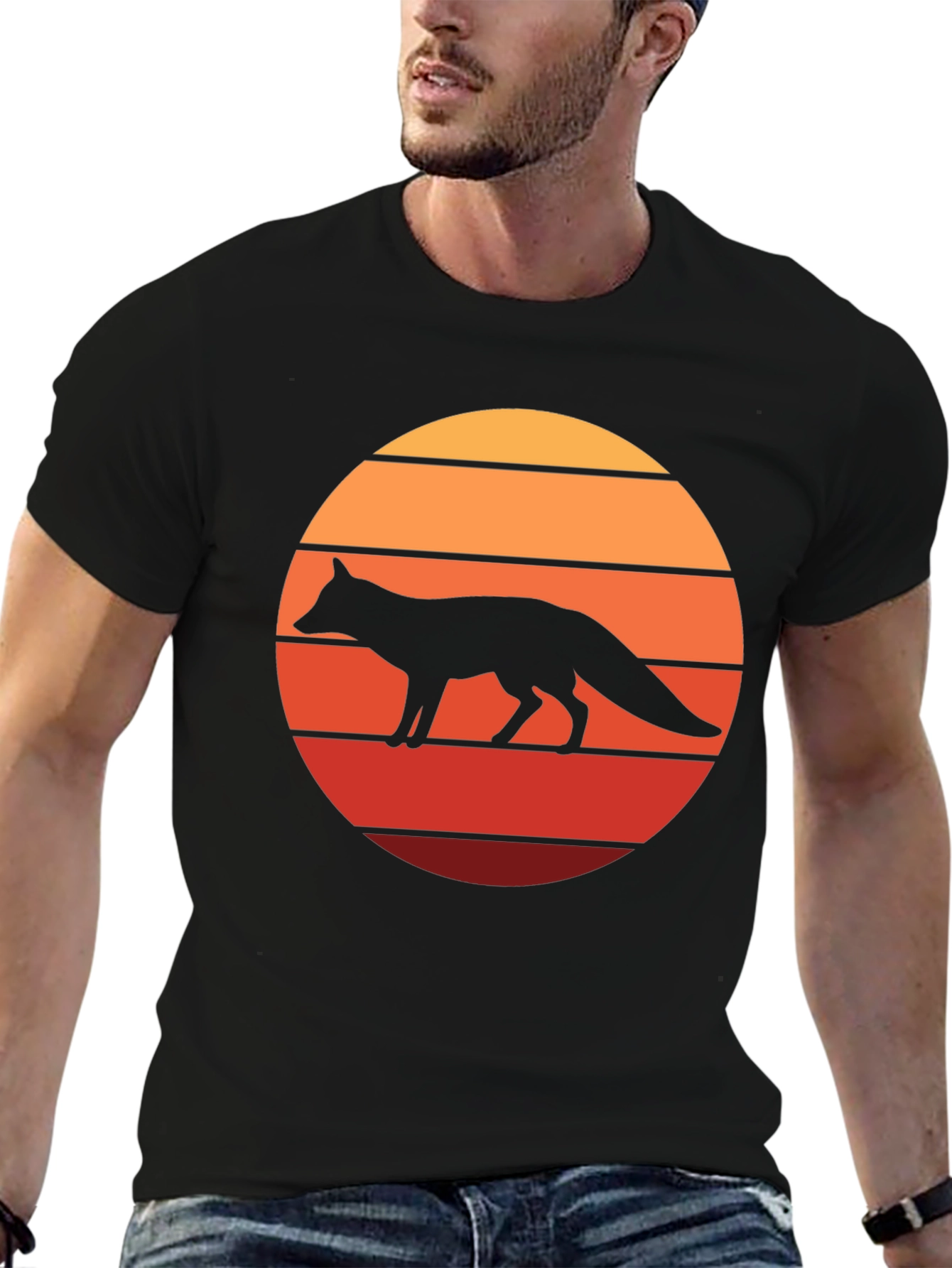 Black Retro Fox Sunset Graphic Tee view 6