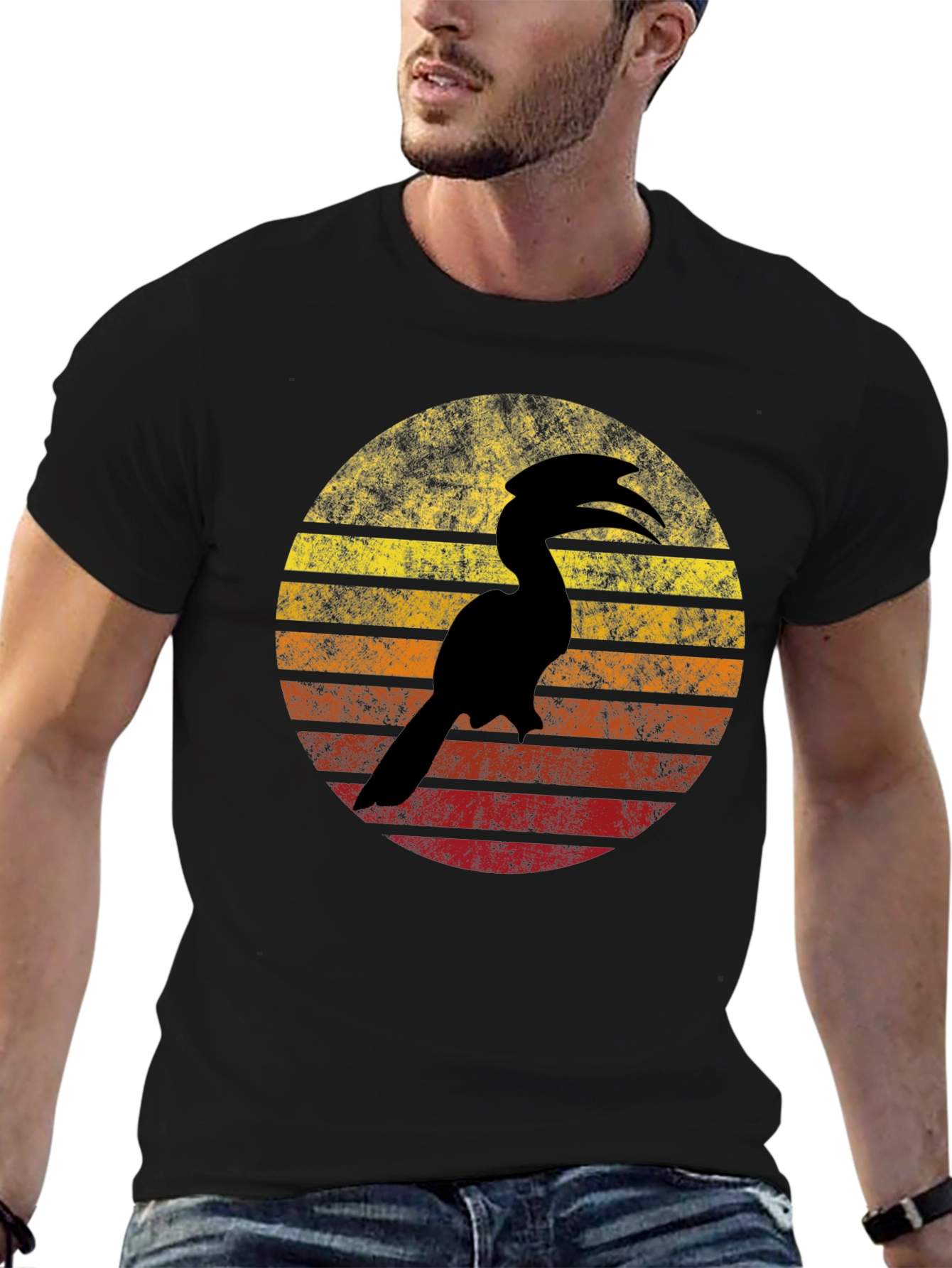 Black Vintage Hornbill Sunset Graphic Tee view 6