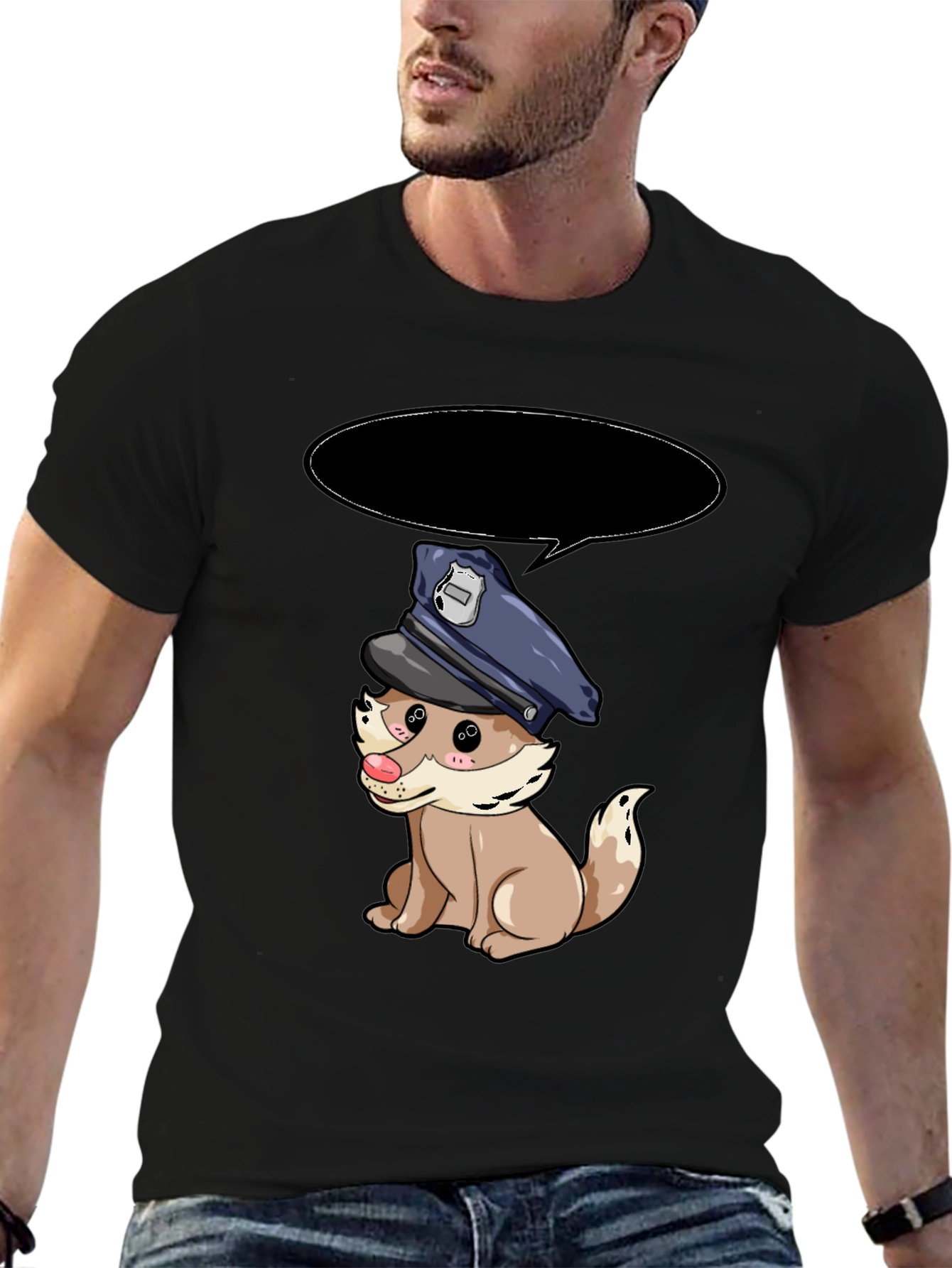 Black Cartoon Dog Police T-Shirt view 6