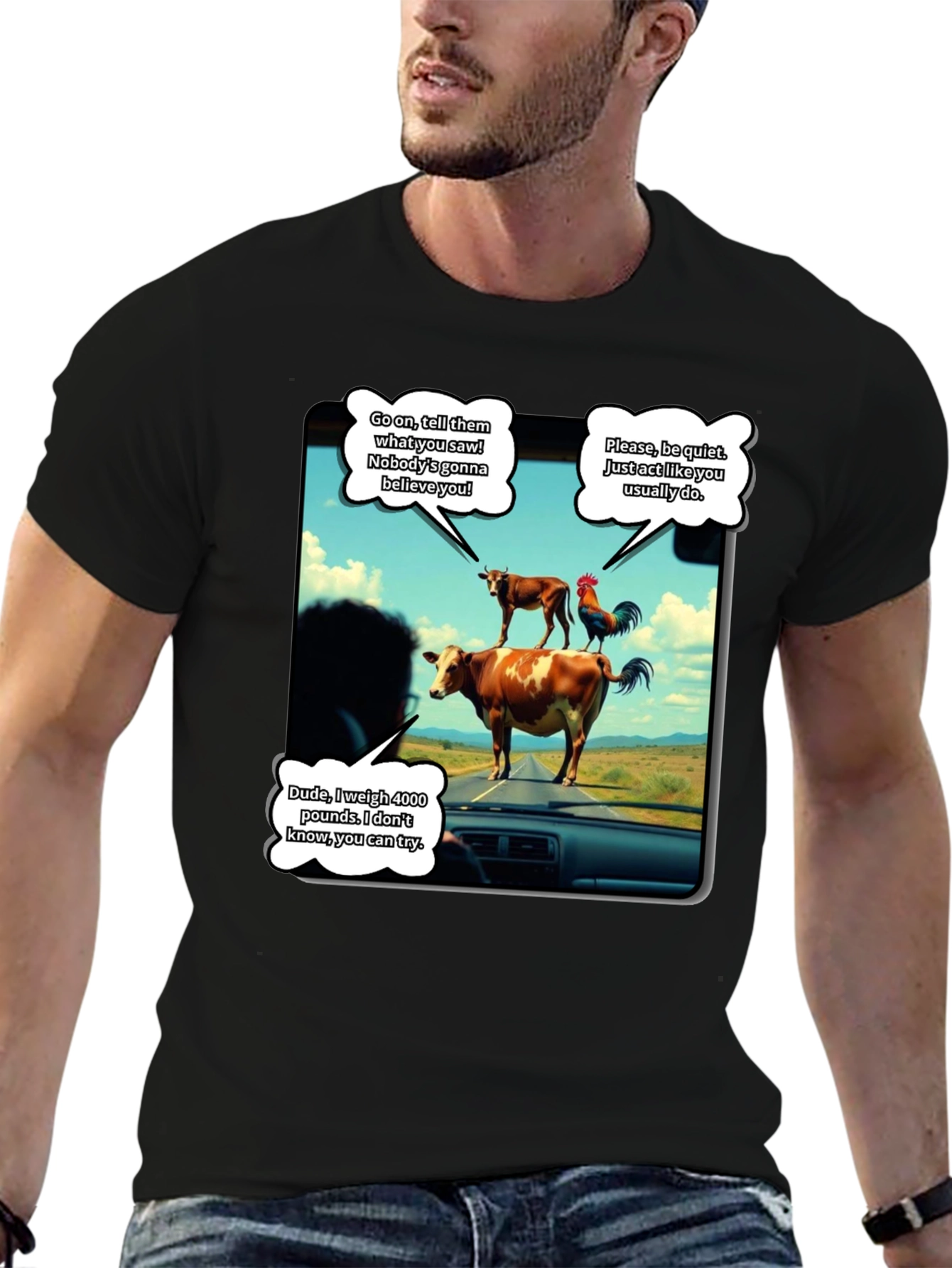 Black Talking Animals Graphic T-Shirt - Novelty Tee view 6