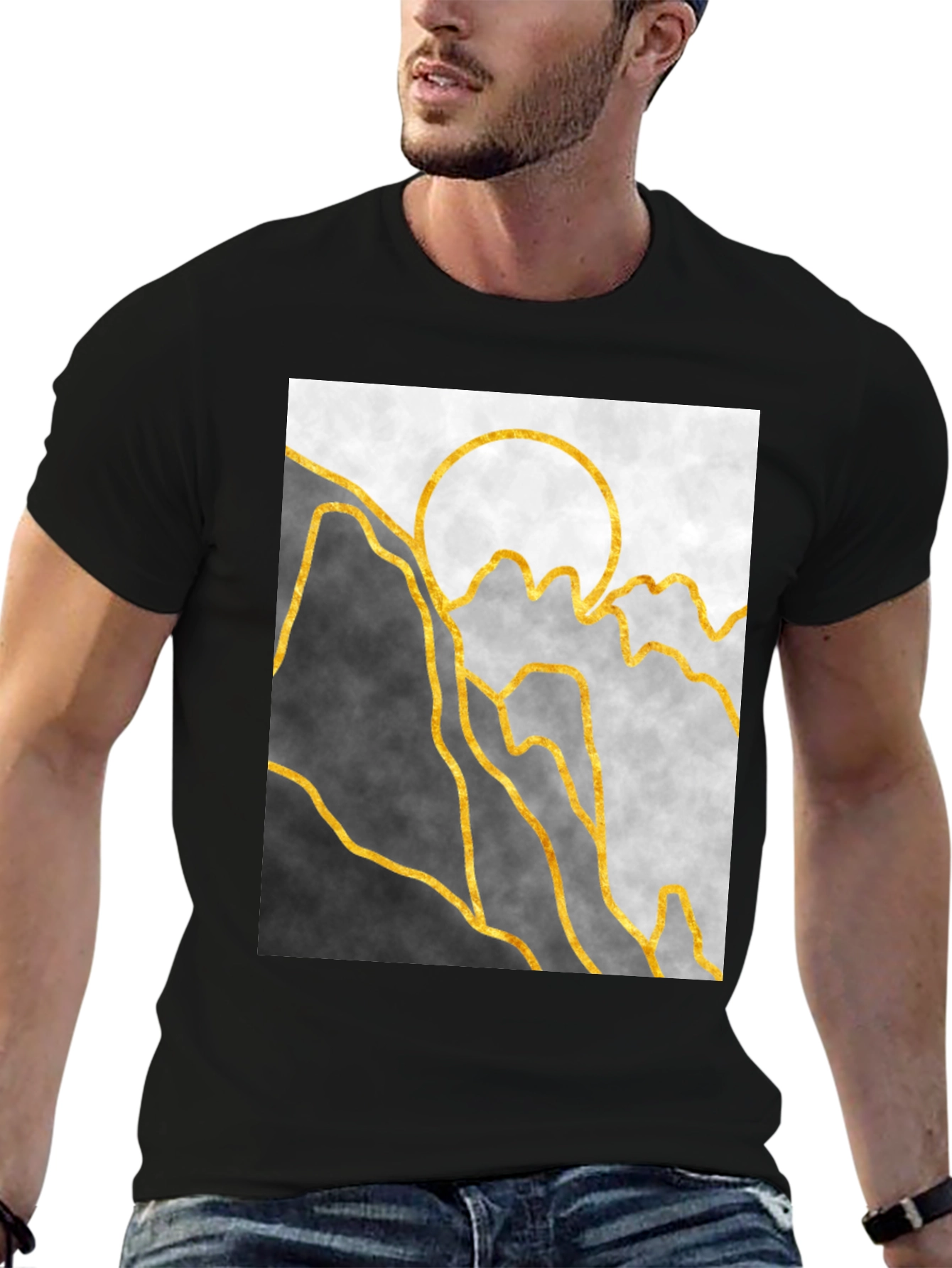 Black Abstract Mountain & Sun Graphic Tee view 6
